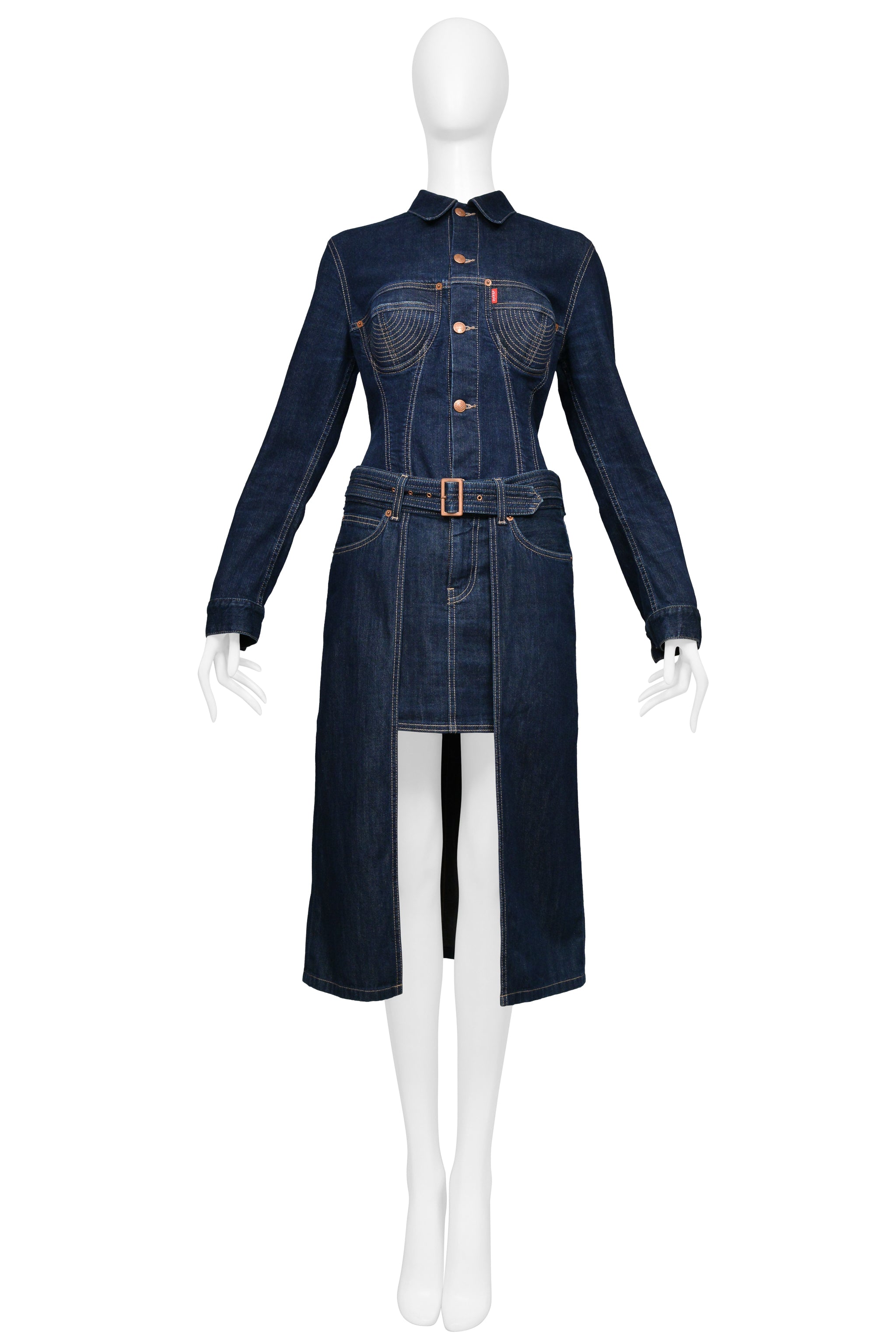 JEAN PAUL GAULTIER 2010 DENIM JACKET AND SKIRT ENSEMBLE