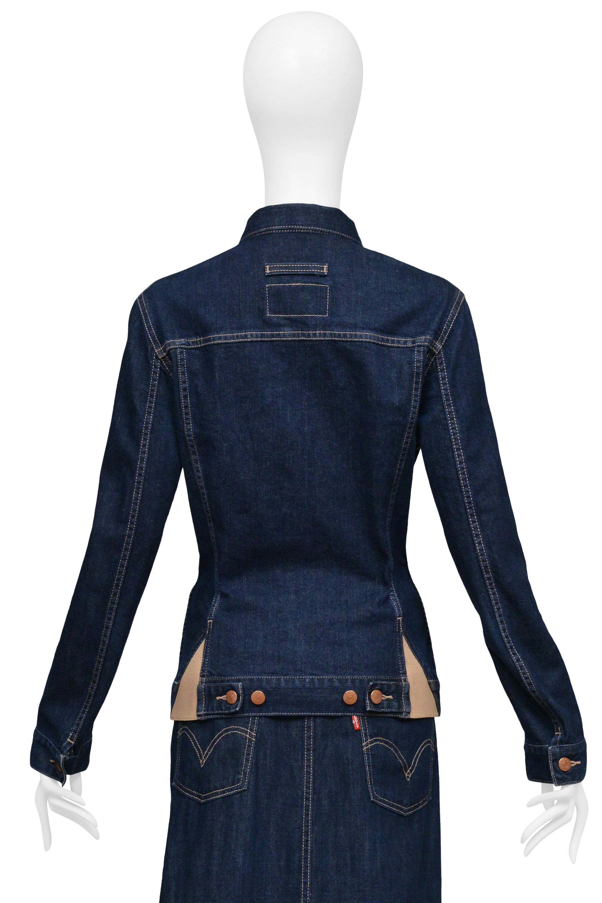 JEAN PAUL GAULTIER 2010 DENIM JACKET AND SKIRT ENSEMBLE