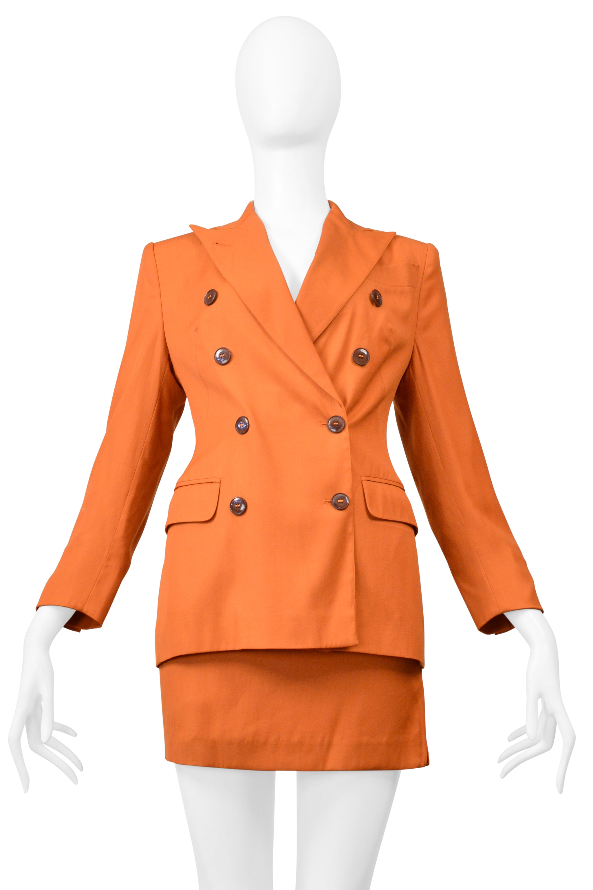 JEAN PAUL GAULTIER ORANGE WOOL SKIRT SUIT ENSEMBLE