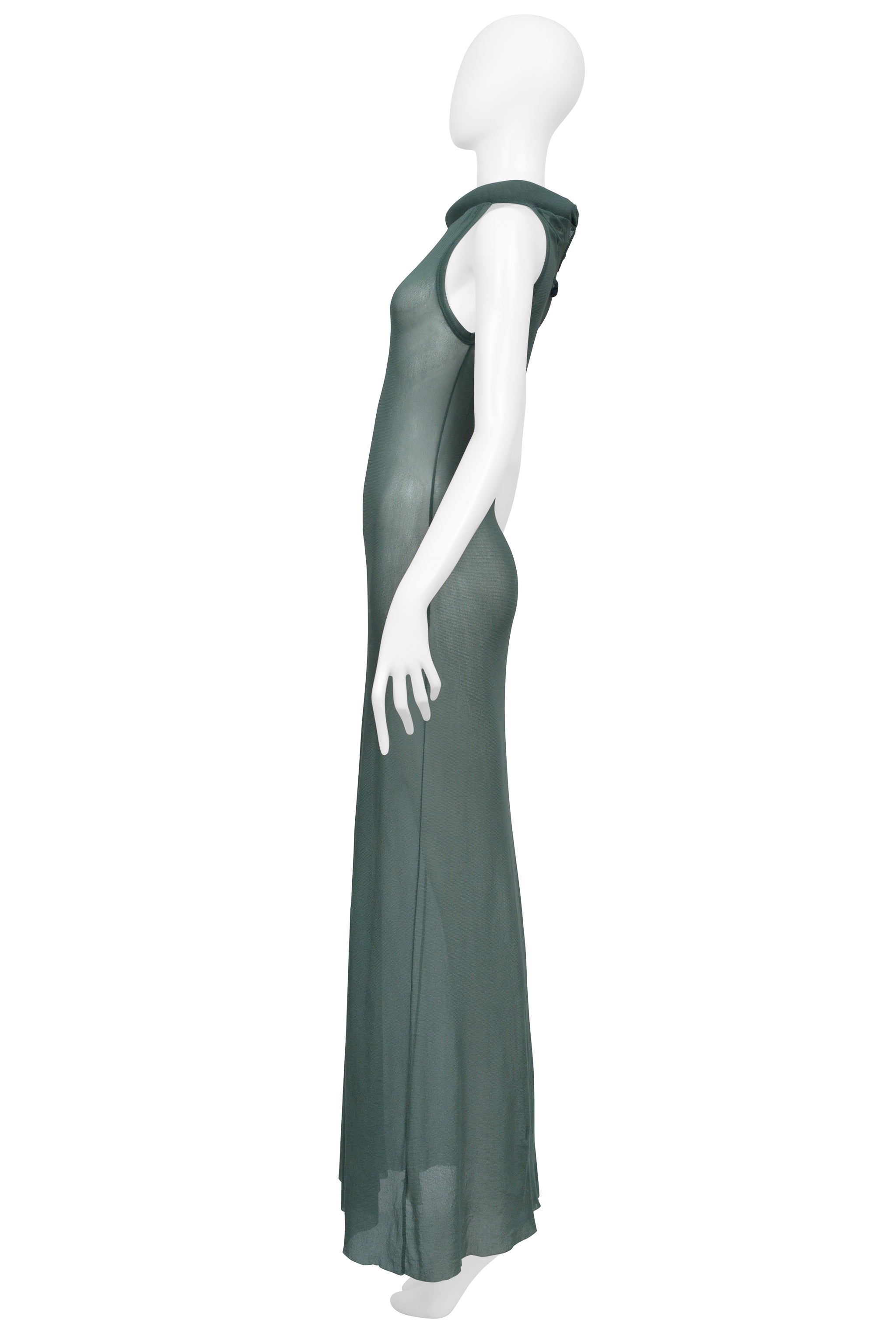 JEAN PAUL GAULTIER SAGE GREEN MESH DRESS WITH TUBE NECKLINE