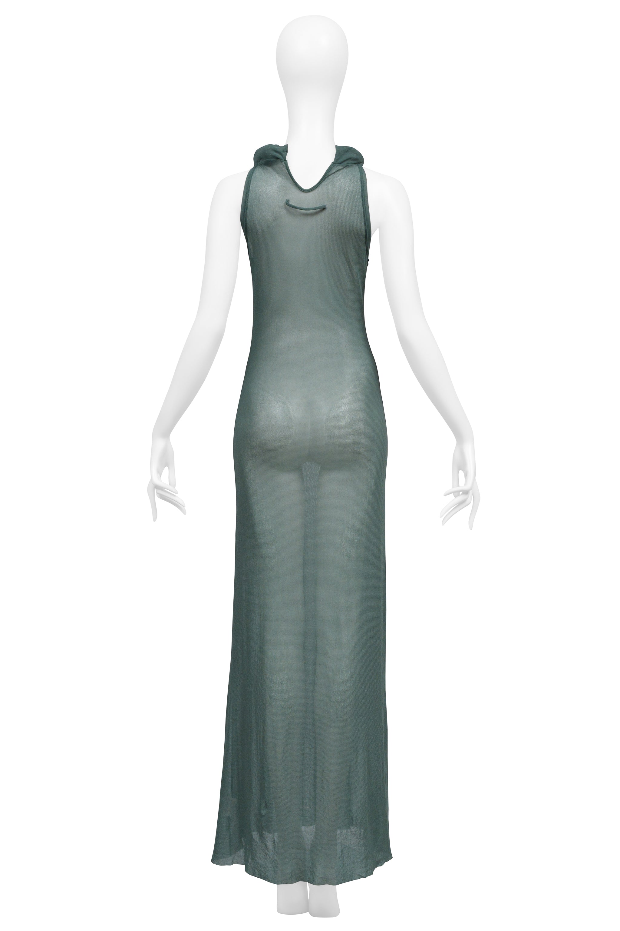 JEAN PAUL GAULTIER SAGE GREEN MESH DRESS WITH TUBE NECKLINE