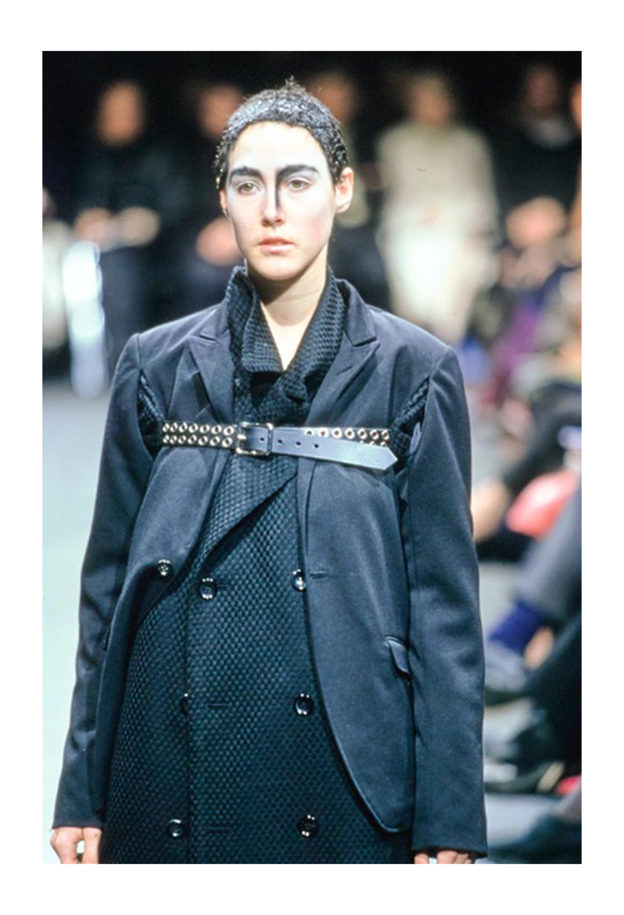 COMME DES GARCONS BLACK DOUBLE BREASTED DOUBLE COAT WITH CHAIN DETAIL 2000-2001