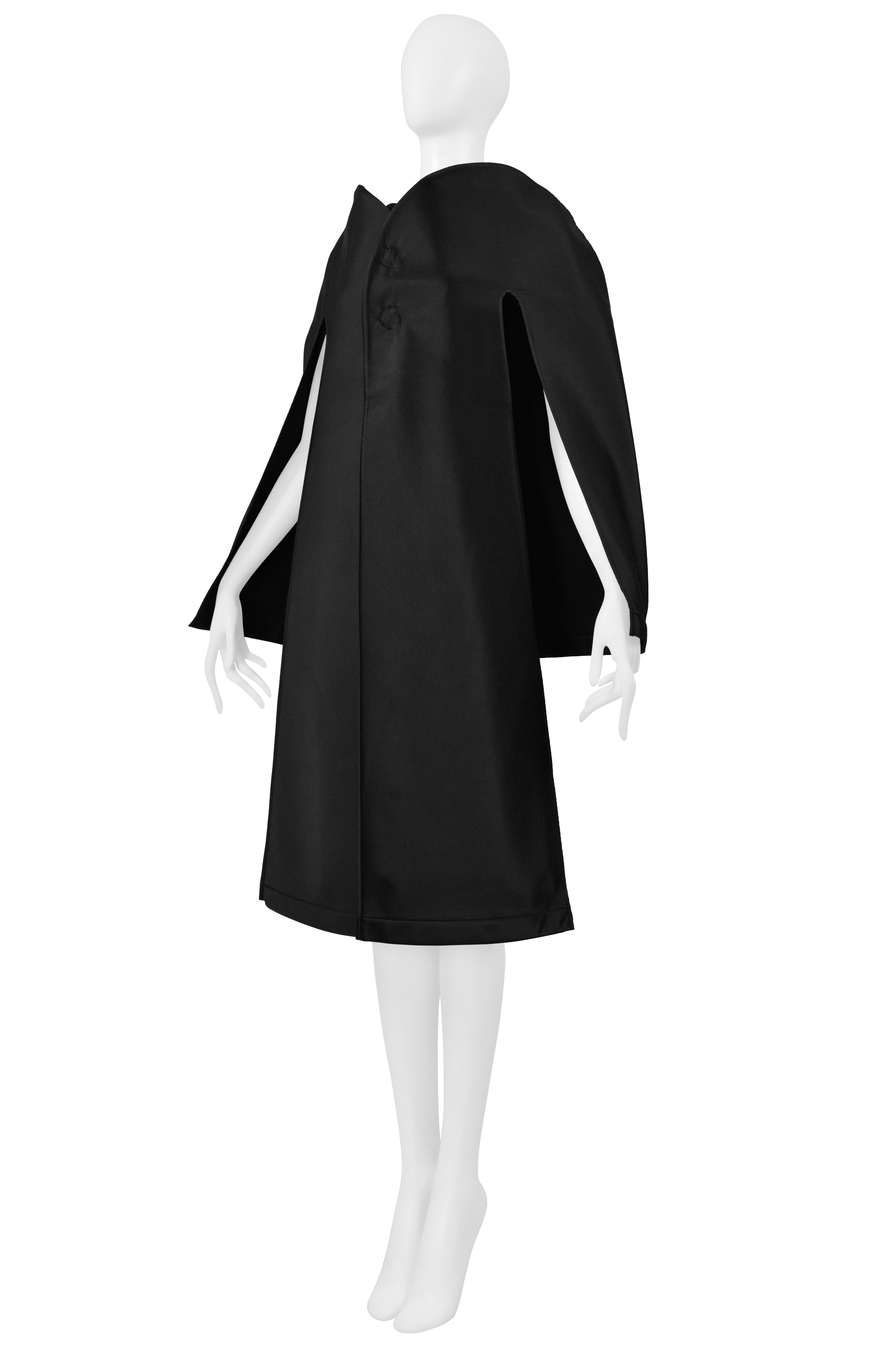 JUNYA WATANABE BLACK SATIN ARCHITECTURAL EVENING COAT WITH CARRY CASE 1999-2000