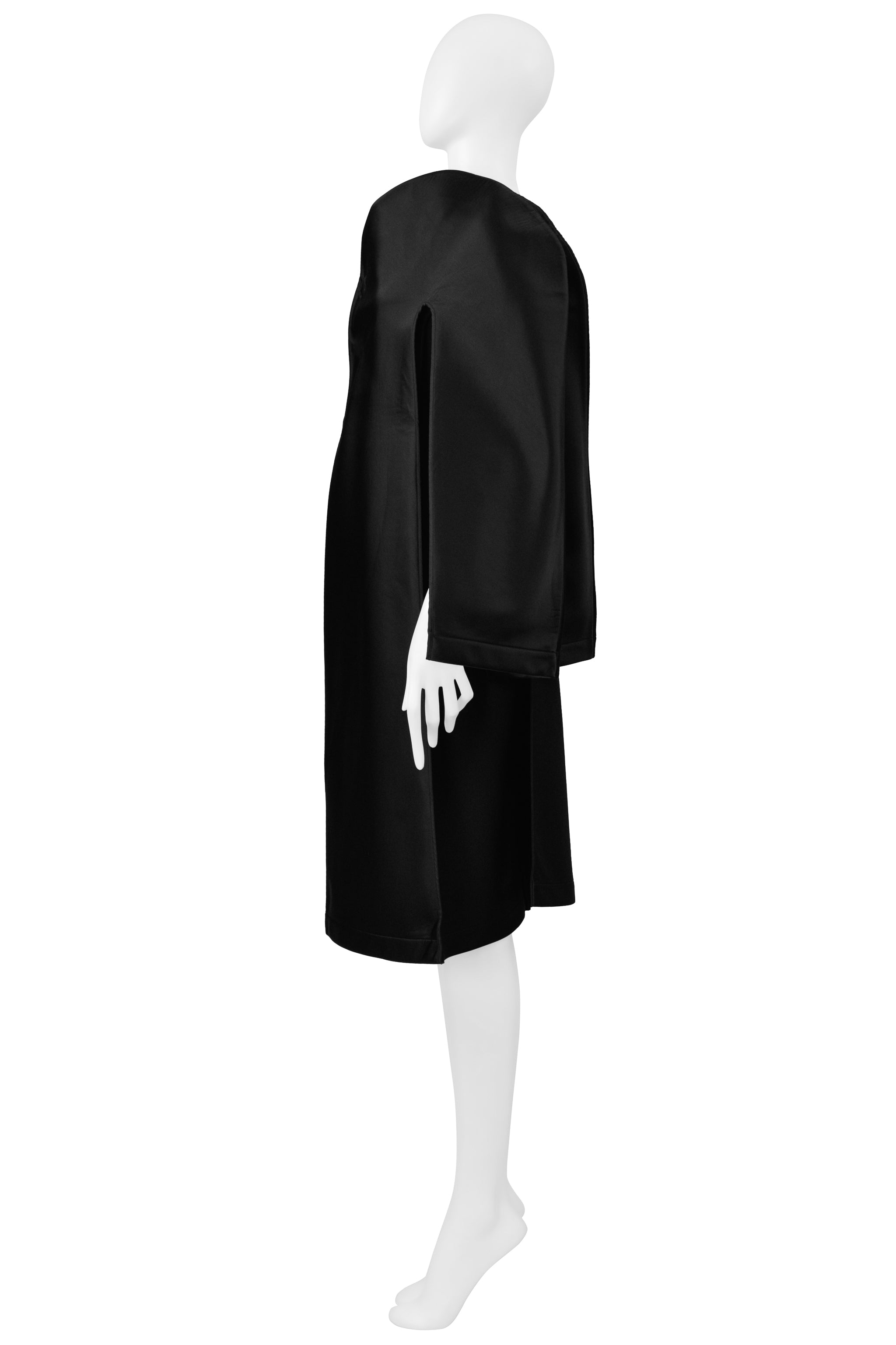 JUNYA WATANABE BLACK SATIN ARCHITECTURAL EVENING COAT WITH CARRY CASE 1999-2000