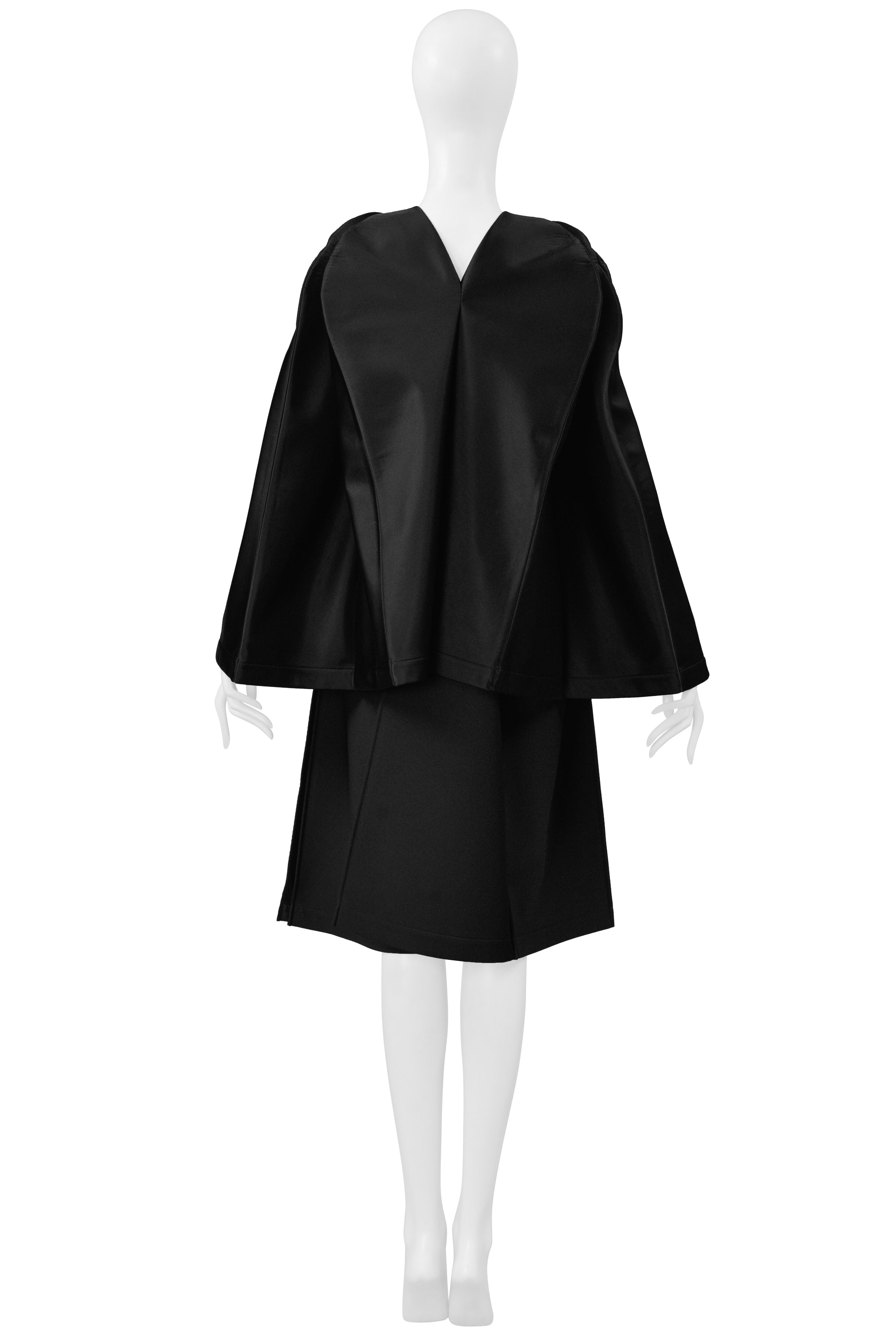 JUNYA WATANABE BLACK SATIN ARCHITECTURAL EVENING COAT WITH CARRY CASE 1999-2000