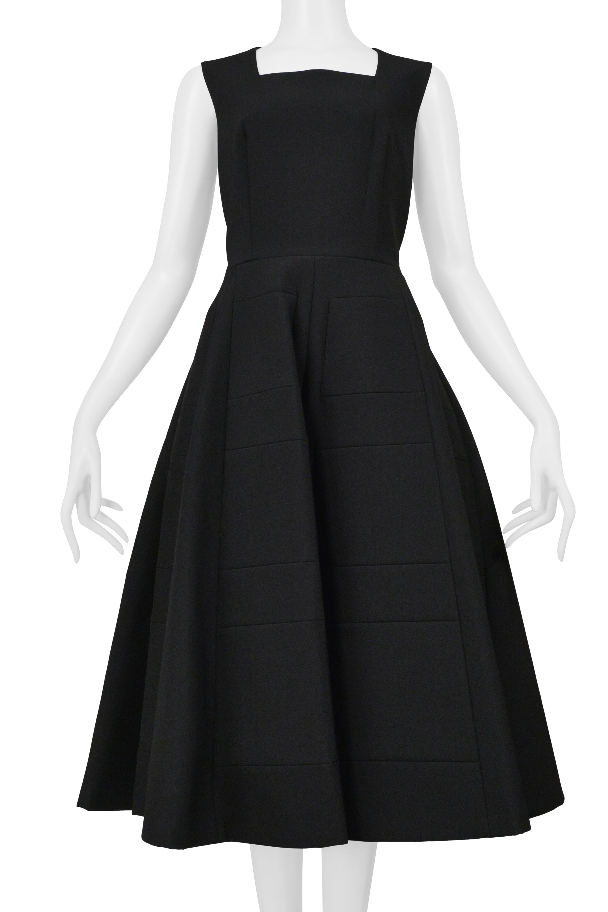 JUNYA WATANABE BLACK NEOPRENE PARTY DRESS WITH GEOMETRIC STITCHING 1999-2000