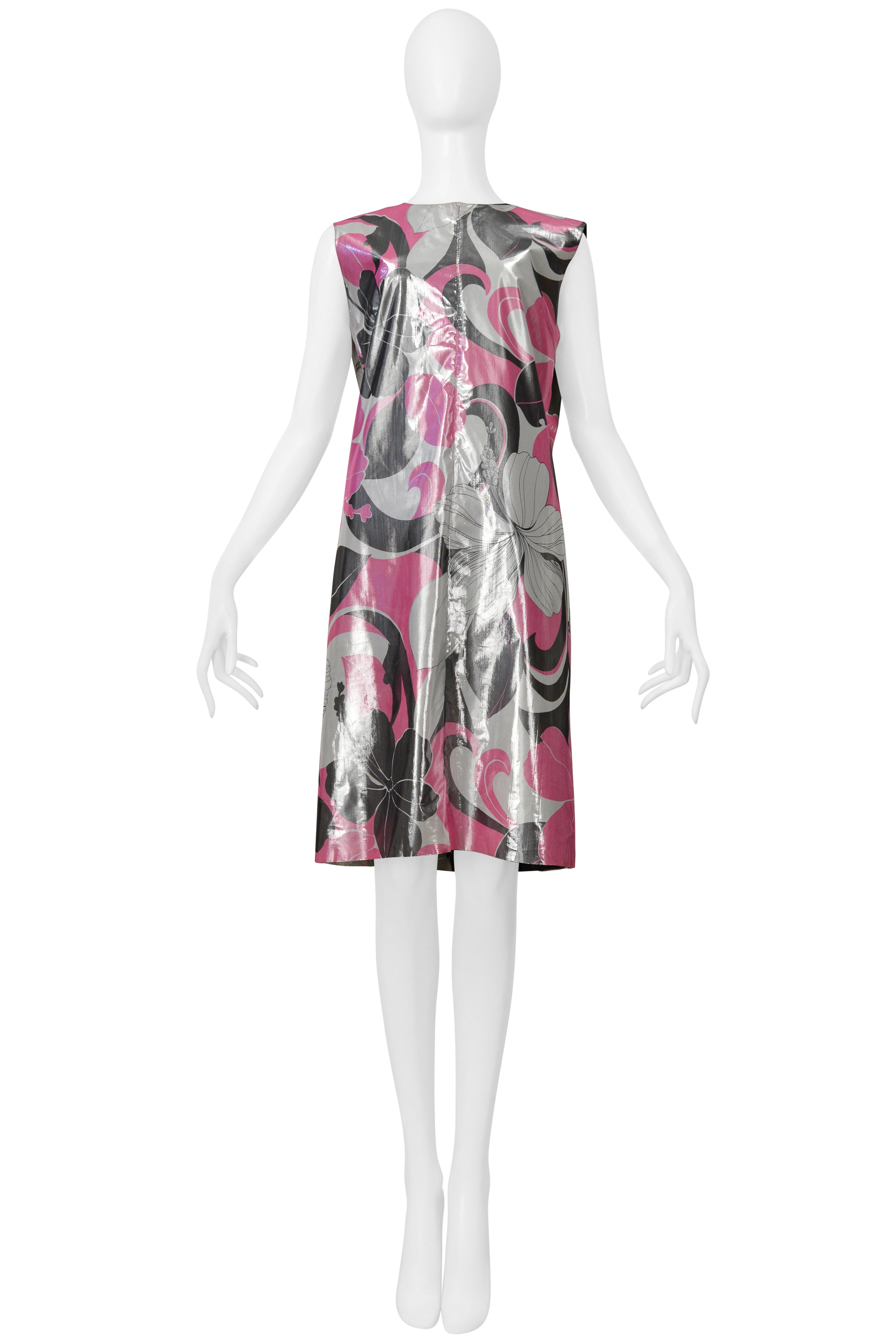 JUNYA WATANABE REVERSIBLE METALLIC FLORAL LAME TECH DRESS WITH BLACK & MESH INTERIOR SS 2000