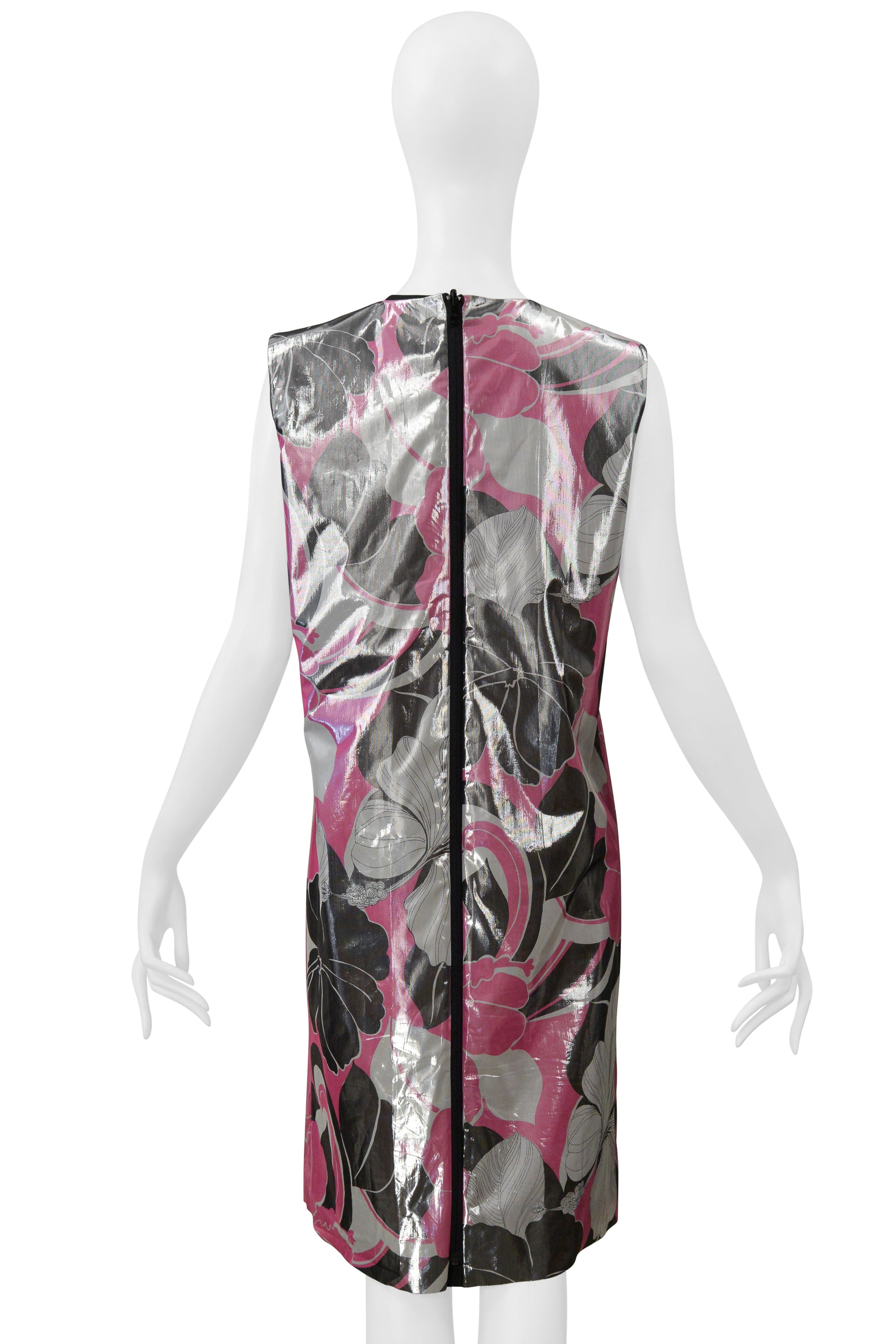 JUNYA WATANABE REVERSIBLE METALLIC FLORAL LAME TECH DRESS WITH BLACK & MESH INTERIOR SS 2000