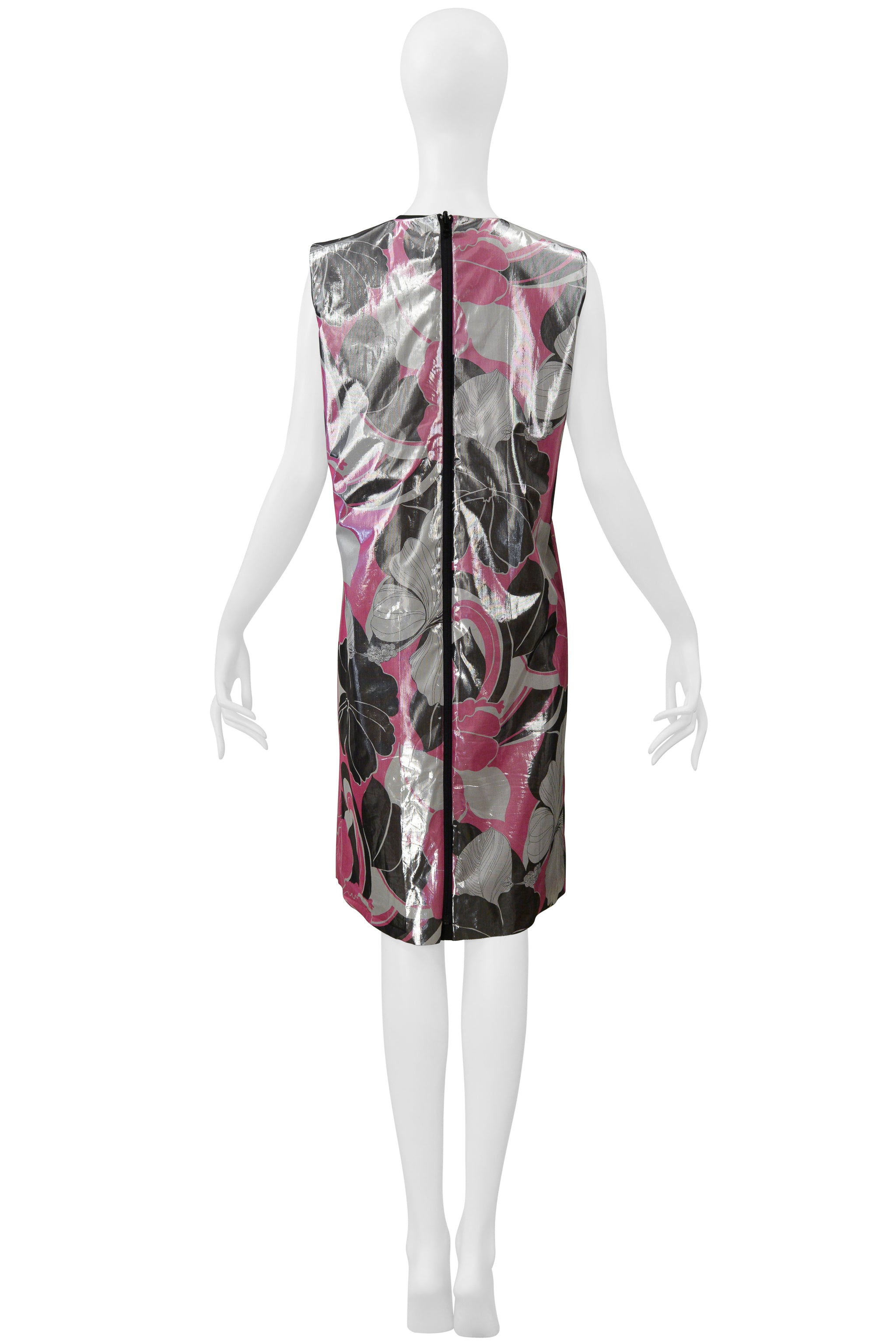 JUNYA WATANABE REVERSIBLE METALLIC FLORAL LAME TECH DRESS WITH BLACK & MESH INTERIOR SS 2000