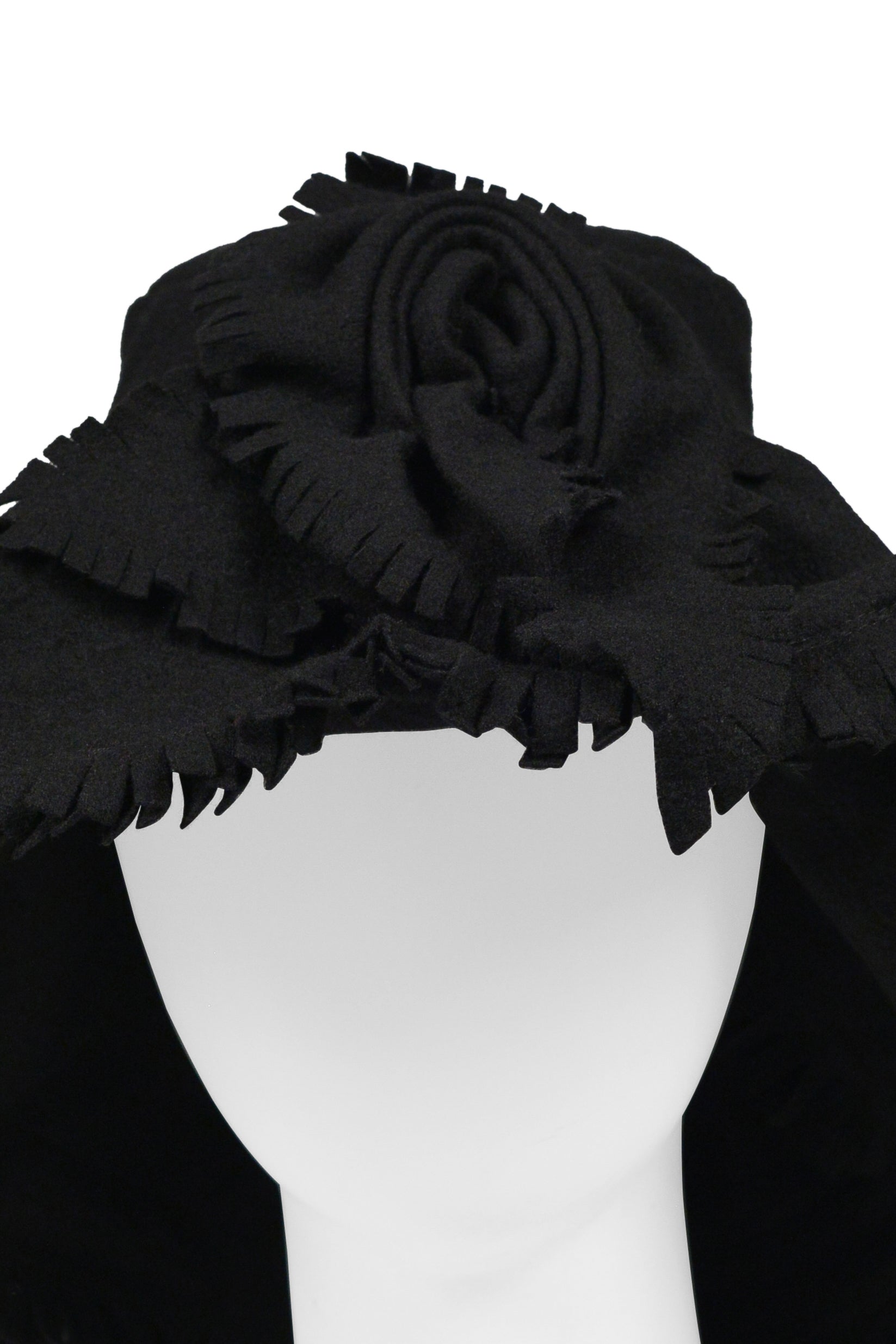 JUNYA WATANABE BLACK FELT HAT WITH ROSE AND FRINGE