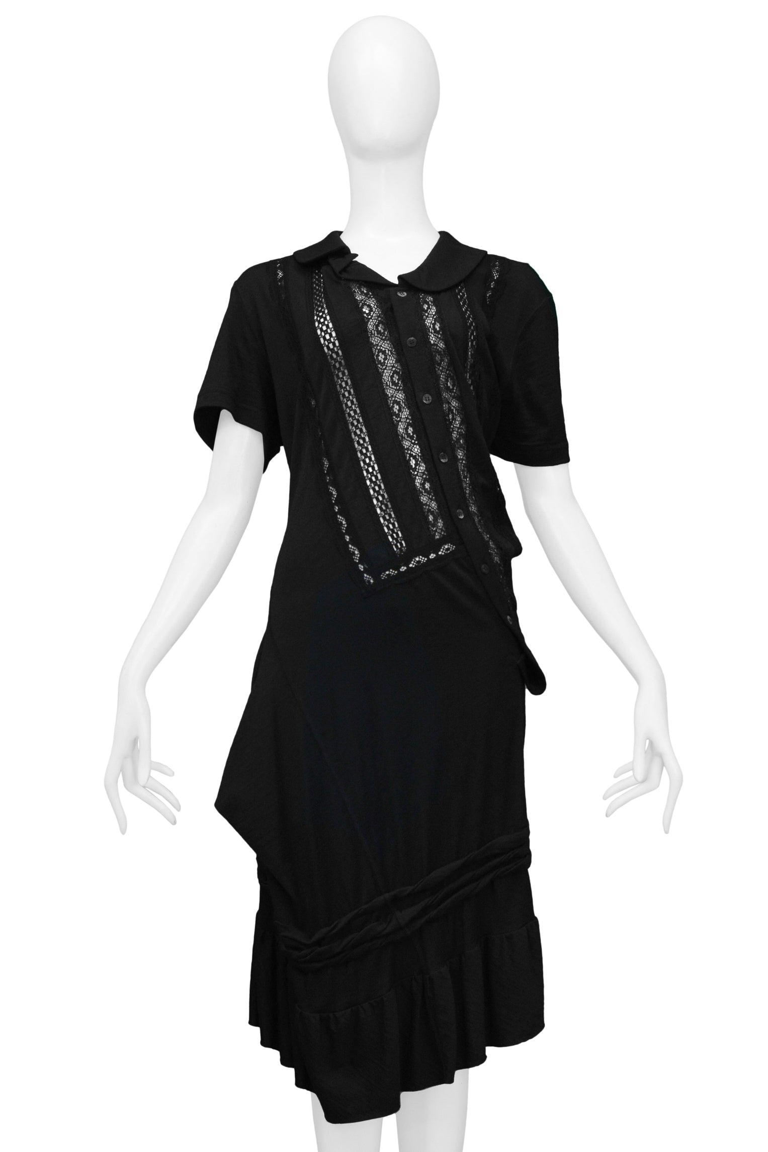 JUNYA WATANABE BLACK TWIST DRESS WITH LACE INSETS 2007
