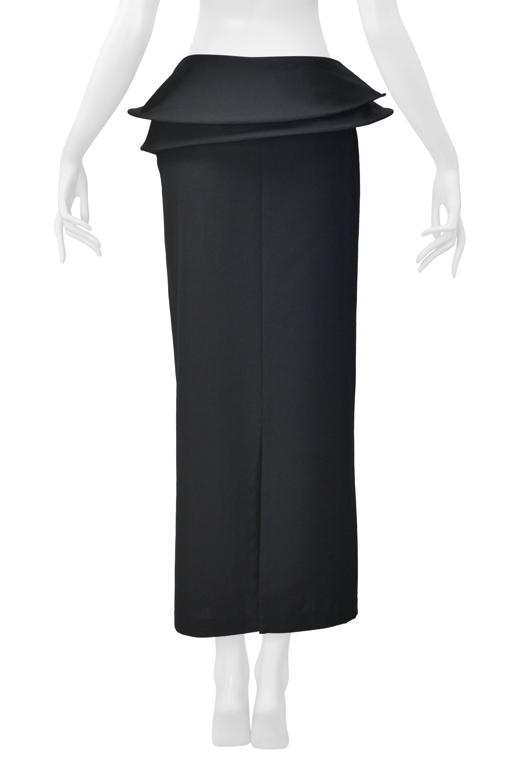 JUNYA WATANABE BLACK LONG PENCIL SKIRT WITH CIRCULAR DISCS WAISTBAND 2000