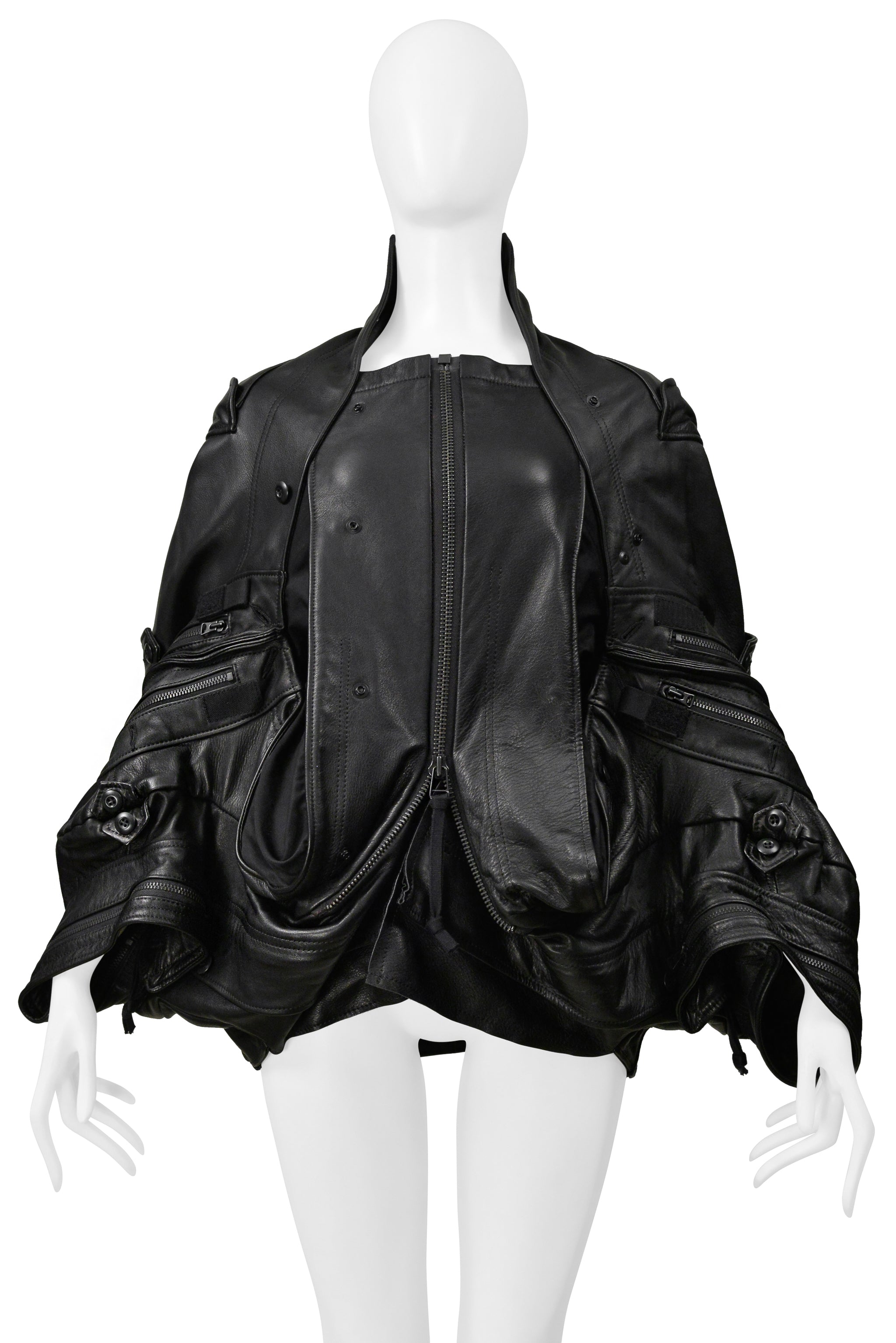 JUNYA WATANABE BLACK LEATHER DECONSTRUCTED JACKET WITH ZIPPERS 2006