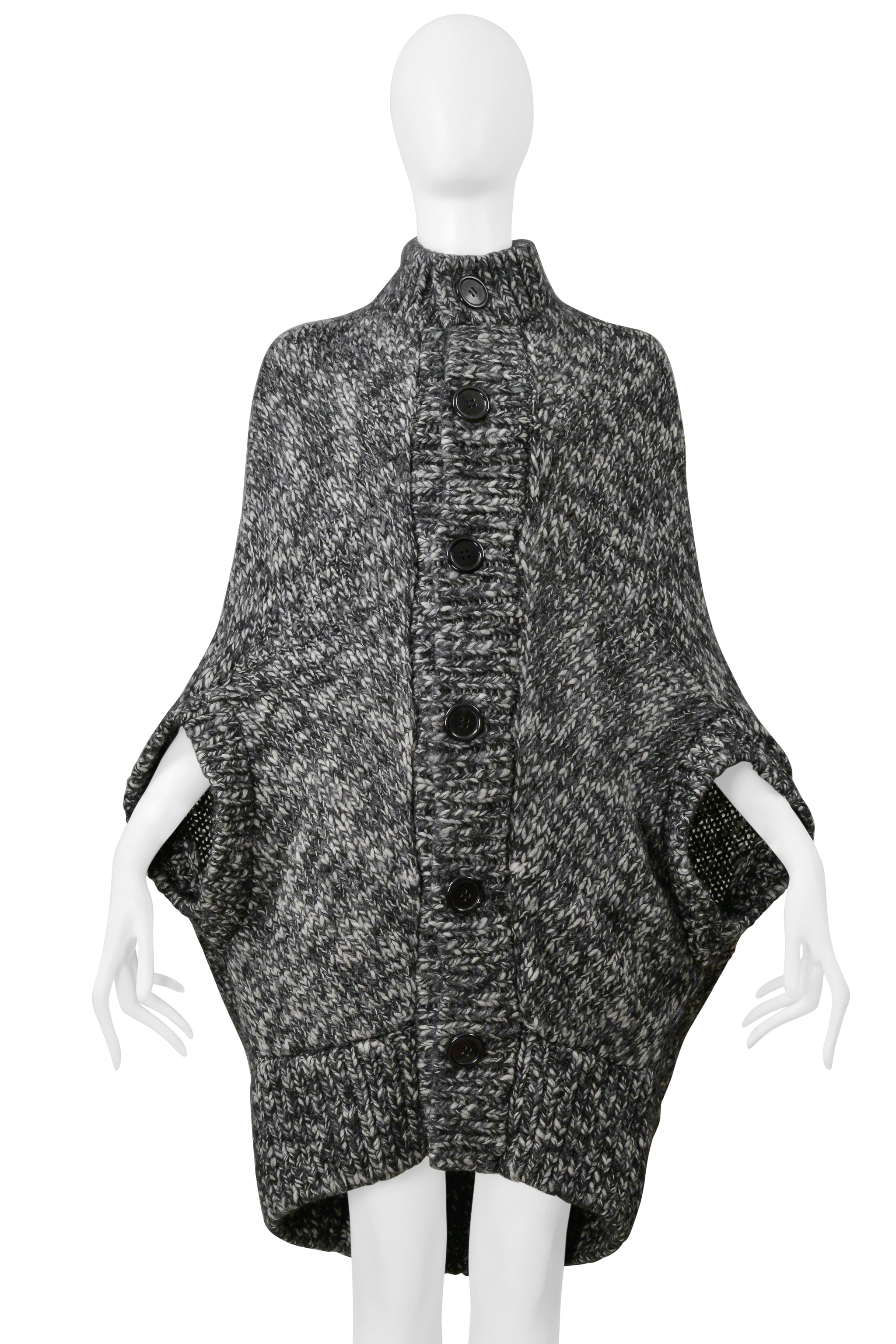 JUNYA WATANABE GREY MELANGE CARDIGAN CAPE SWEATER 2008