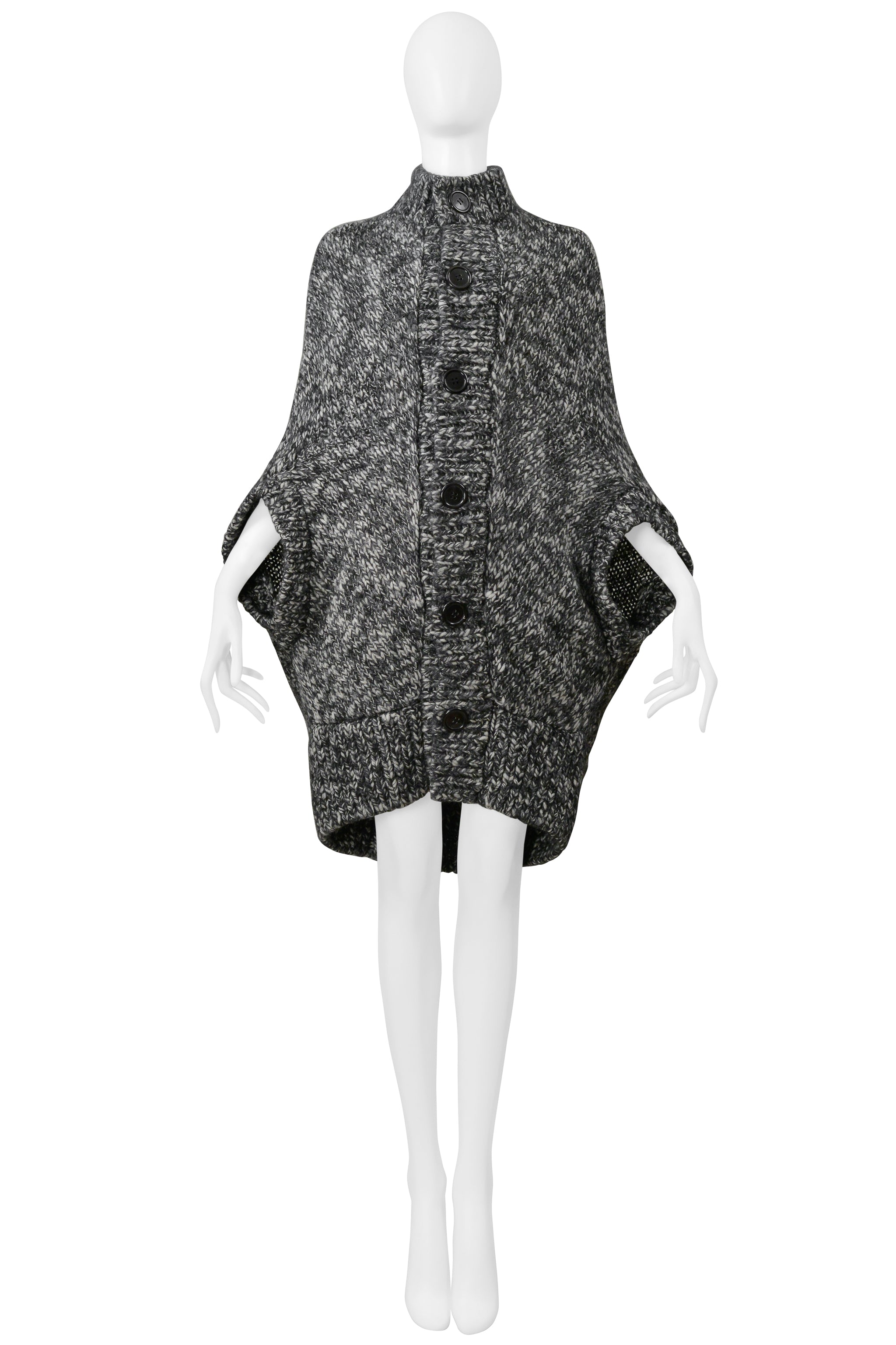 JUNYA WATANABE GREY MELANGE CARDIGAN CAPE SWEATER 2008