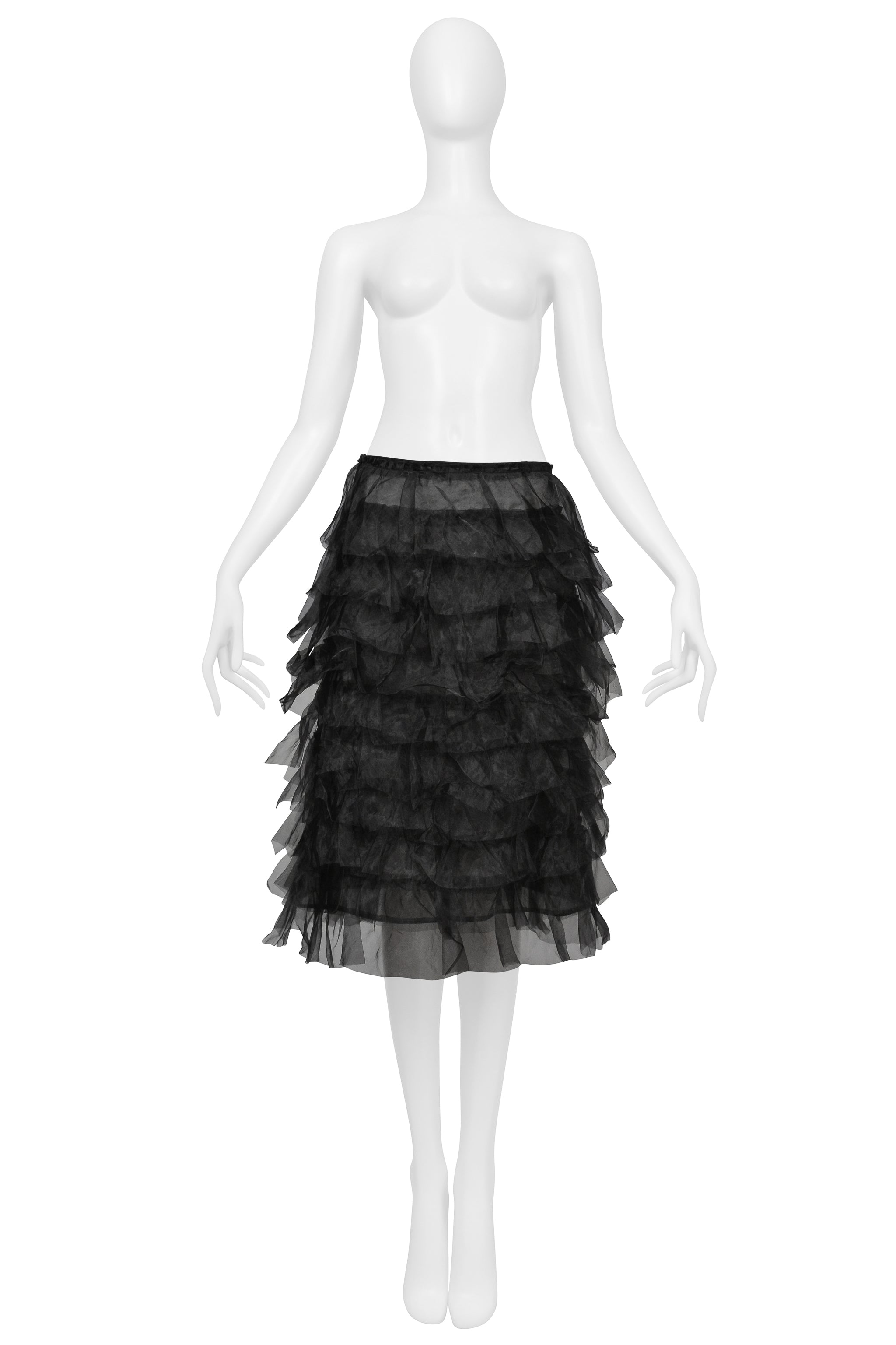 JUNYA WATANABE BLACK SHEER SKIRT WITH RUFFLES