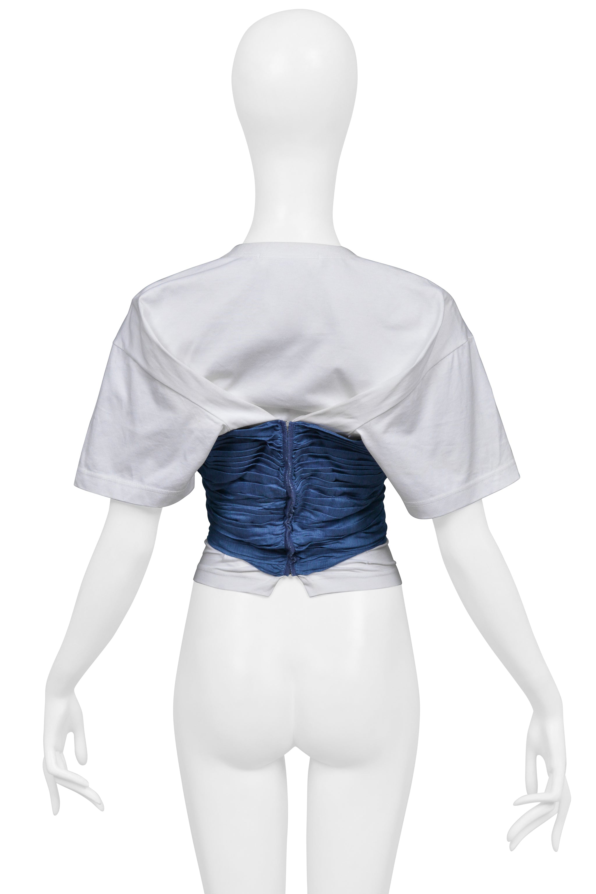 JUNYA WATANABE BLUE GATHERED CORSET WITH WHITE T-SHIRT TOP
