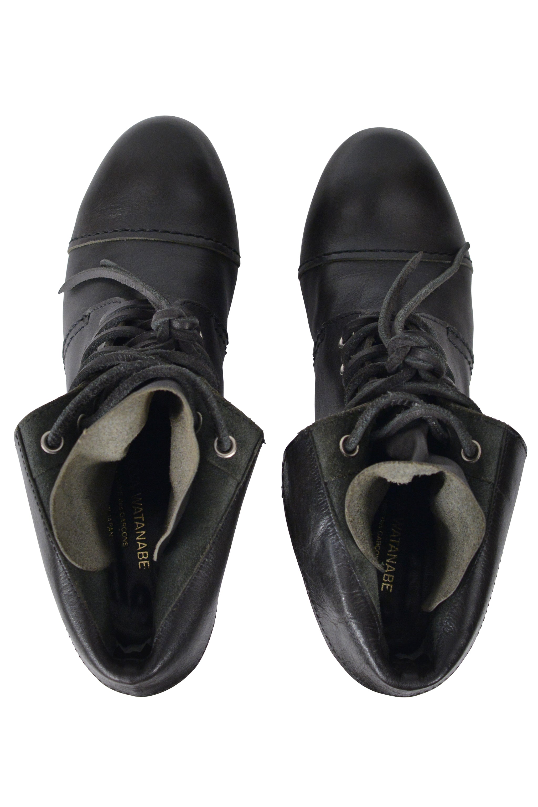 JUNYA WATANABE BLACK LEATHER BOOTS WITH ROUND HEEL 2008