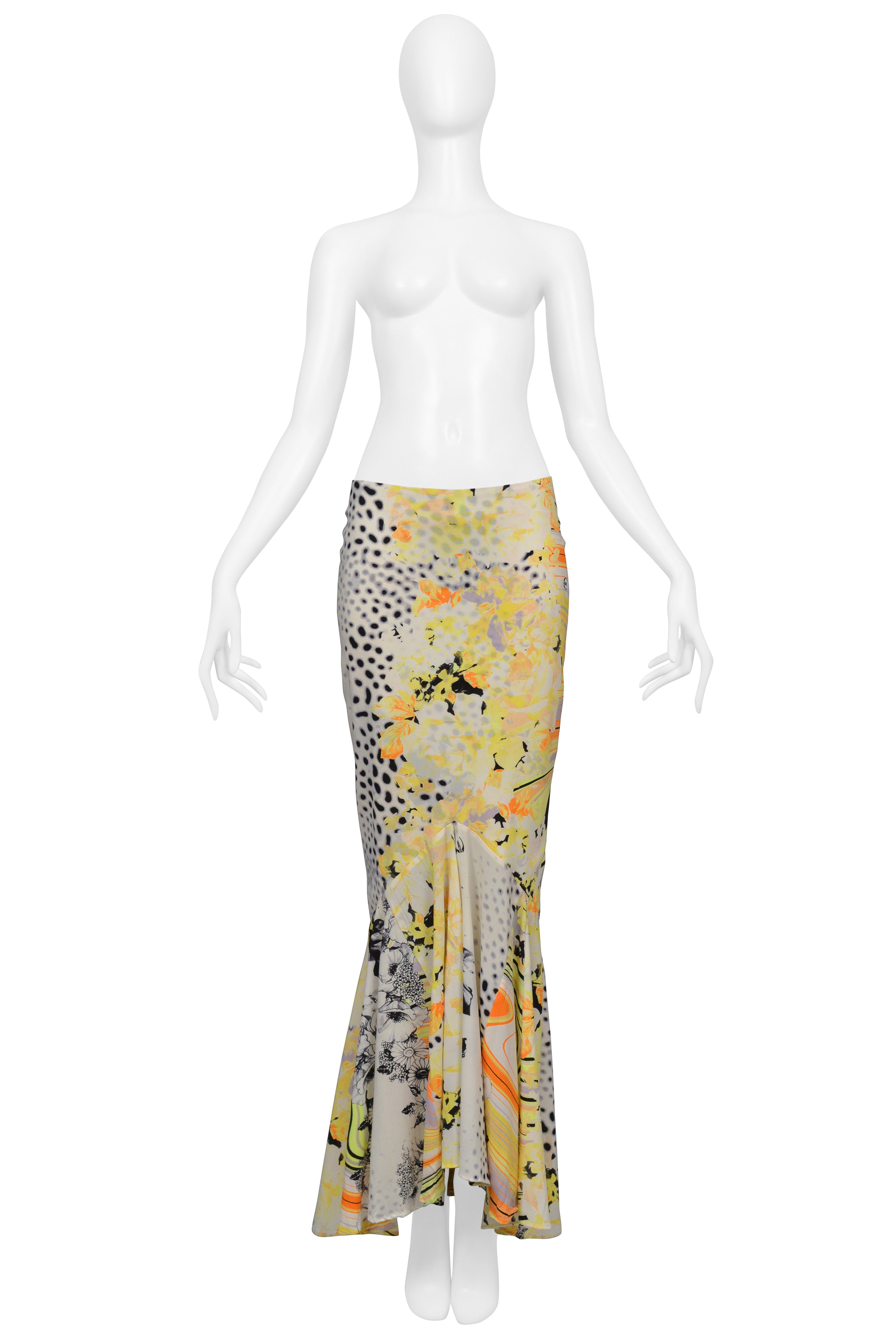 ROBERTO CAVALLI YELLOW ANIMAL & FLORAL PRINT MAXI SKIRT