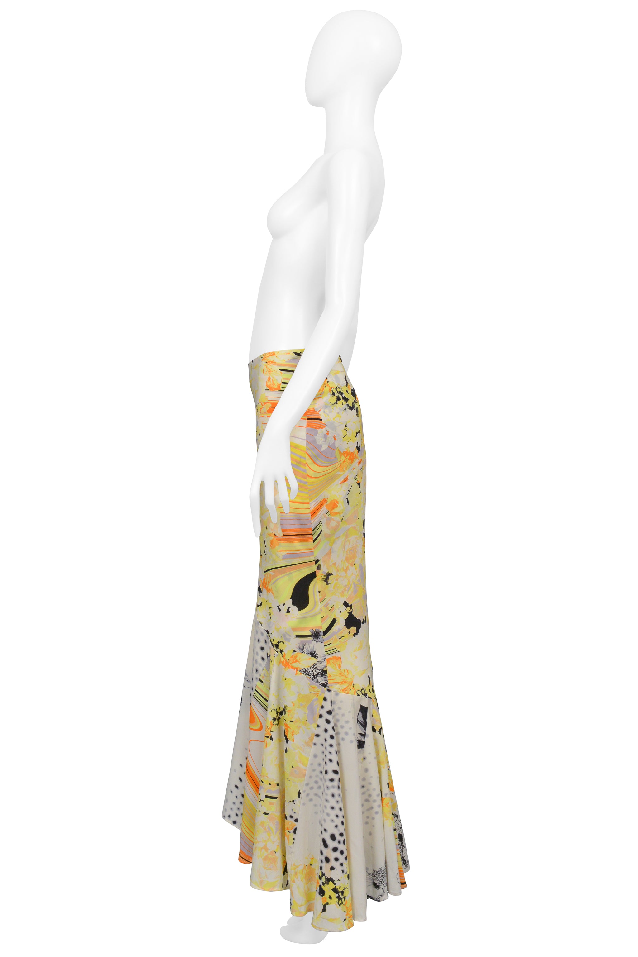 ROBERTO CAVALLI YELLOW ANIMAL & FLORAL PRINT MAXI SKIRT