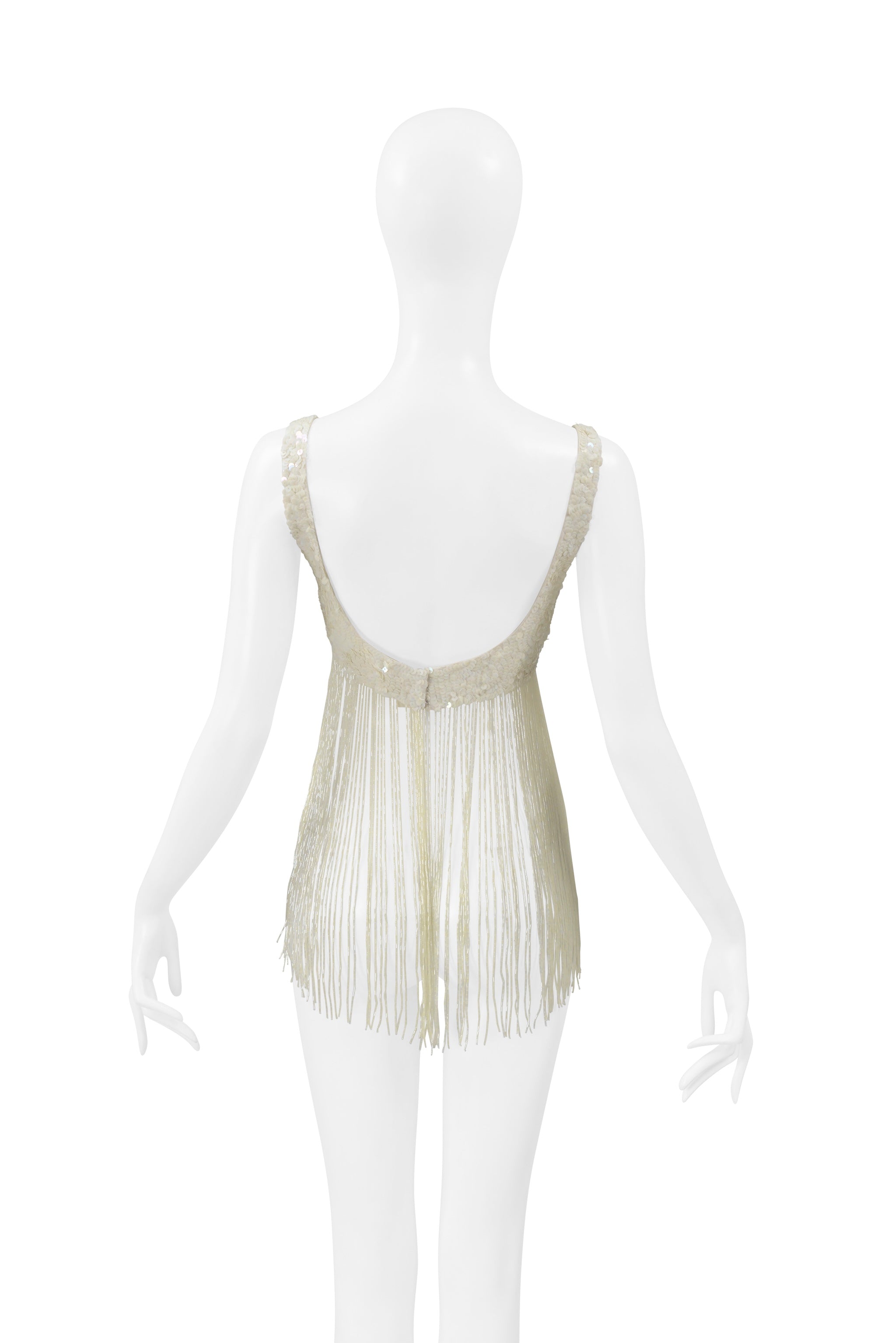 KATHARINE HAMNETT OFF WHITE SEQUIN BRA WITH BEADED FRINGE