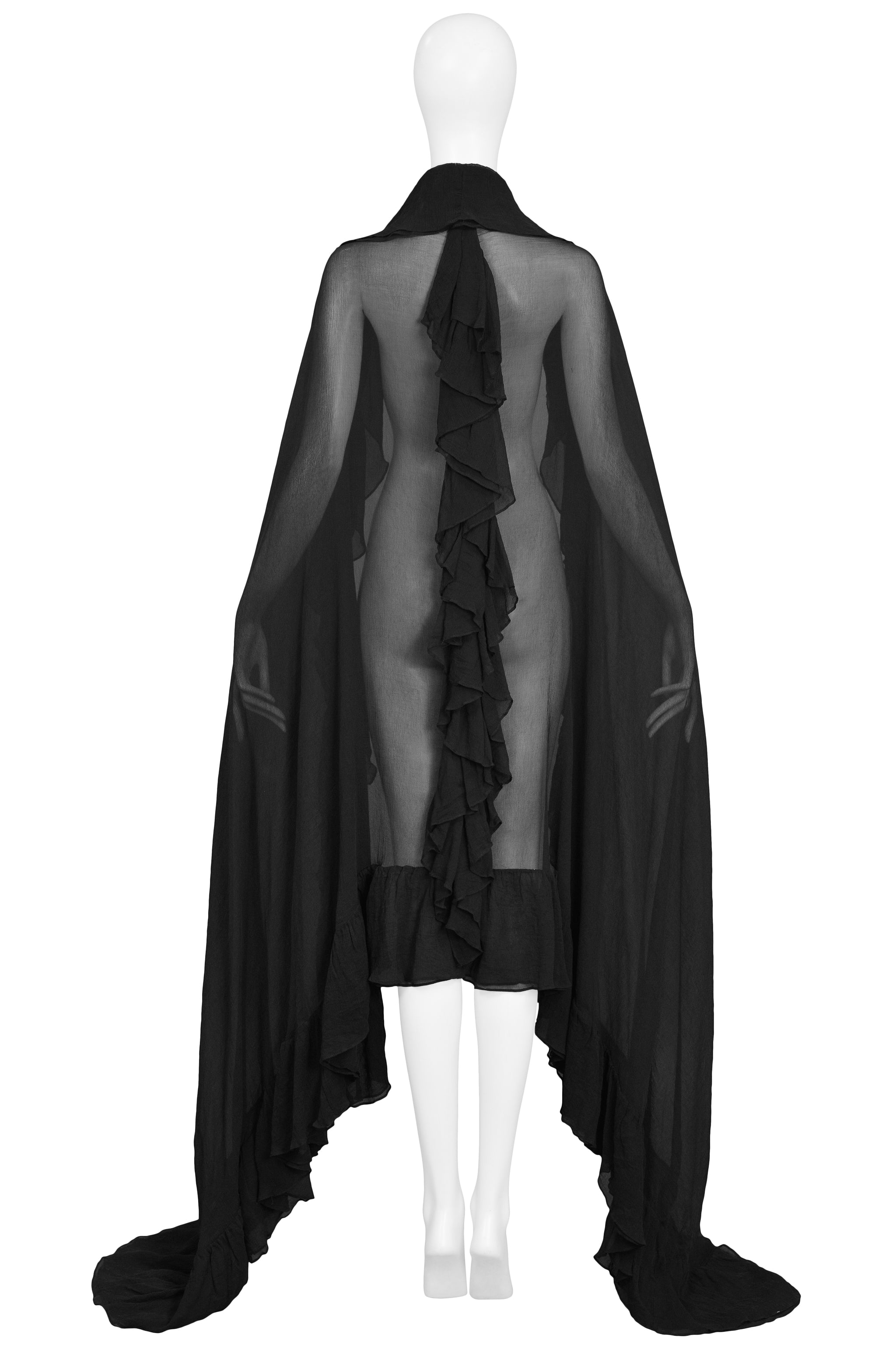 KATY RODRIGUEZ BLACK CRINKLE CHIFFON GIANT RUFFLE SHAWL