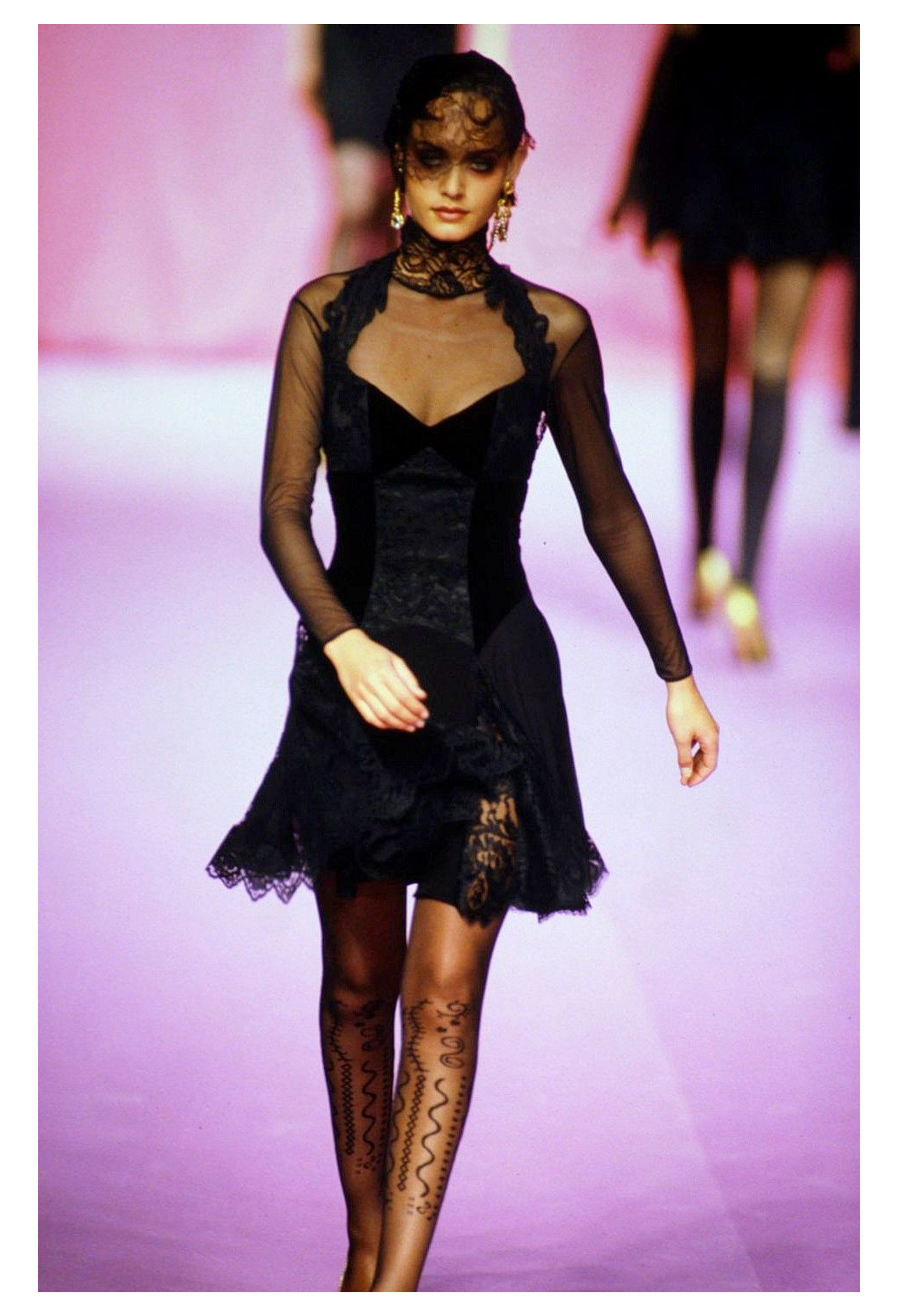 CHRISTIAN LACROIX BLACK LACE & VELVET MINI DRESS 1994