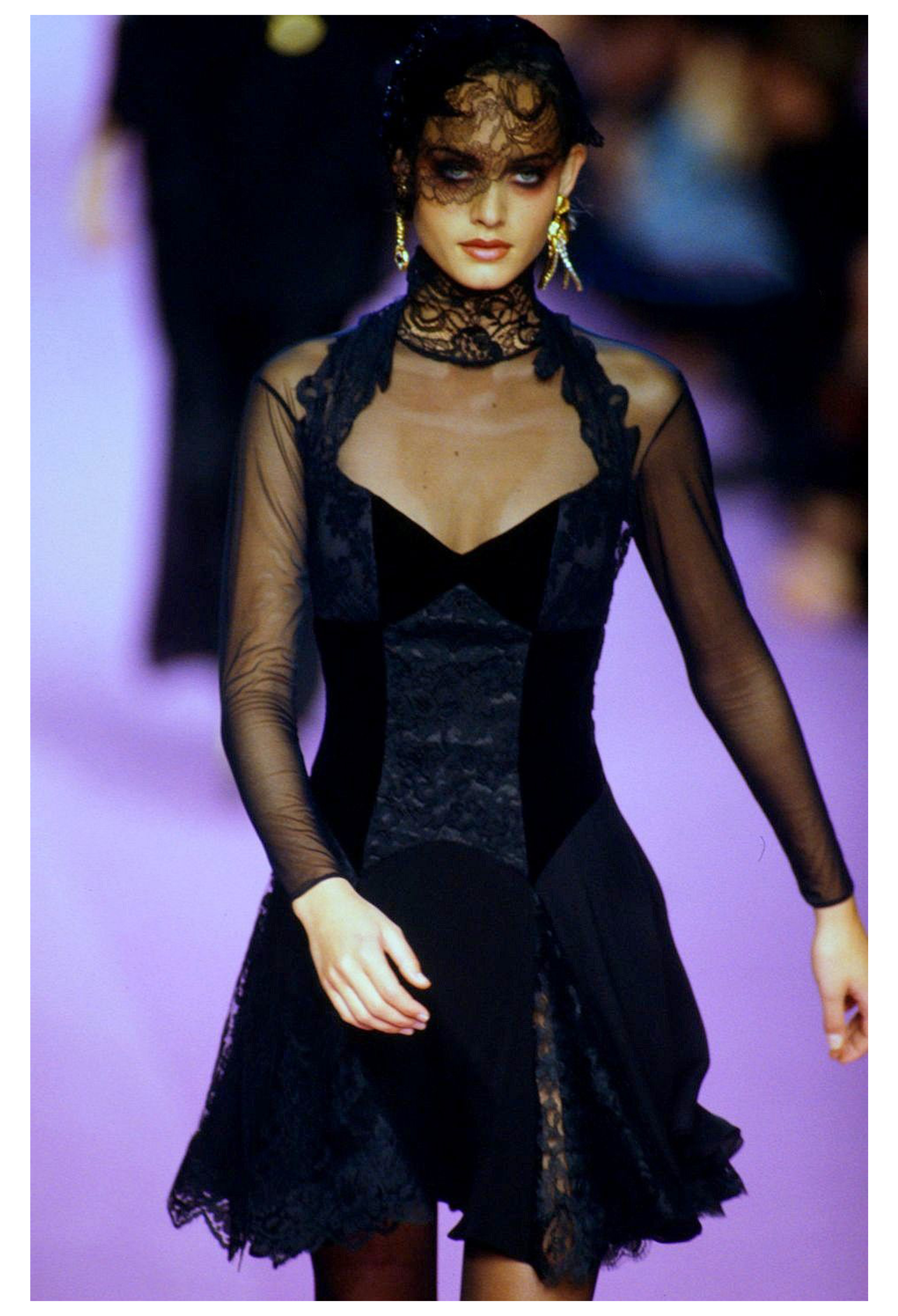 CHRISTIAN LACROIX BLACK LACE & VELVET MINI DRESS 1994