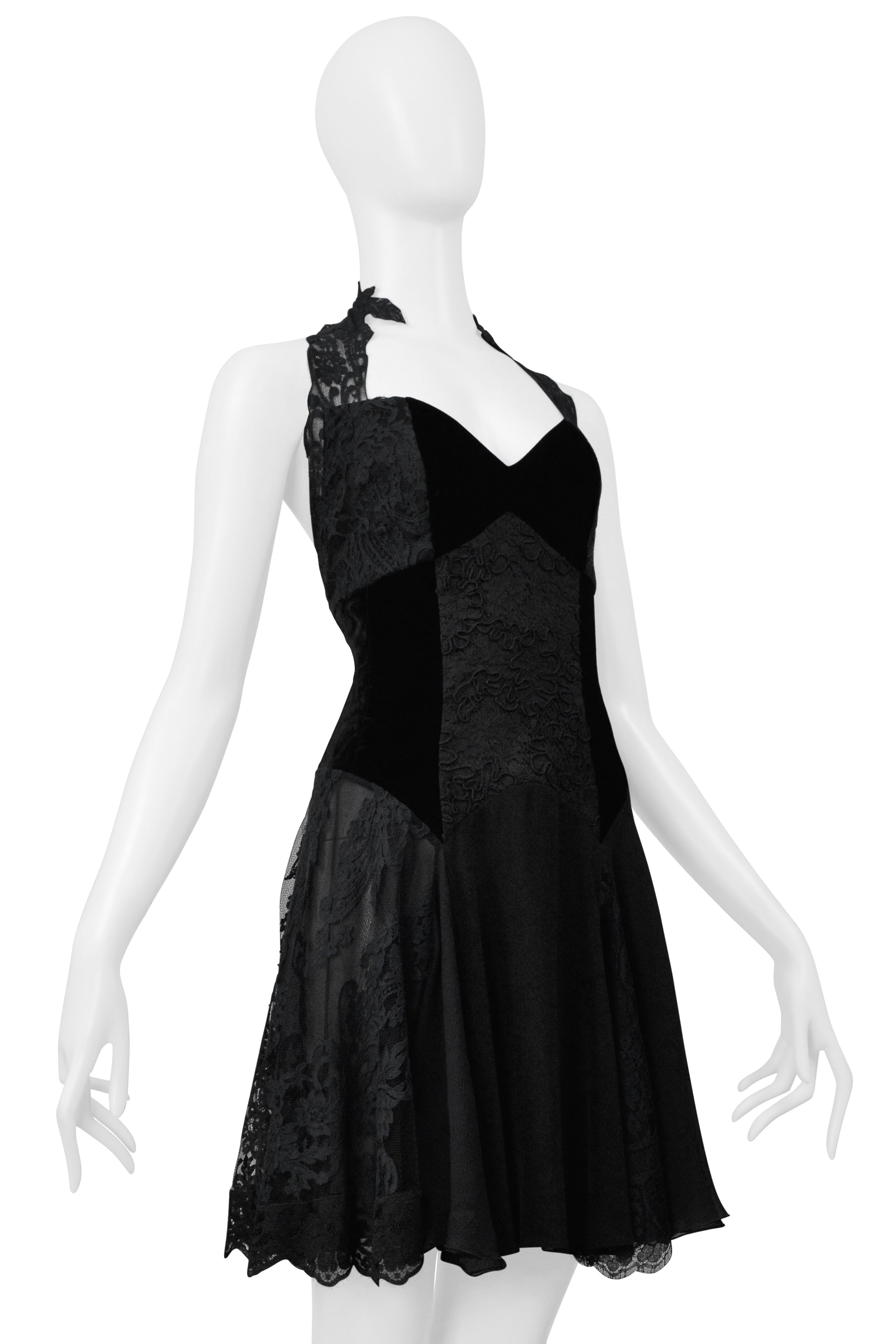 CHRISTIAN LACROIX BLACK LACE & VELVET MINI DRESS 1994