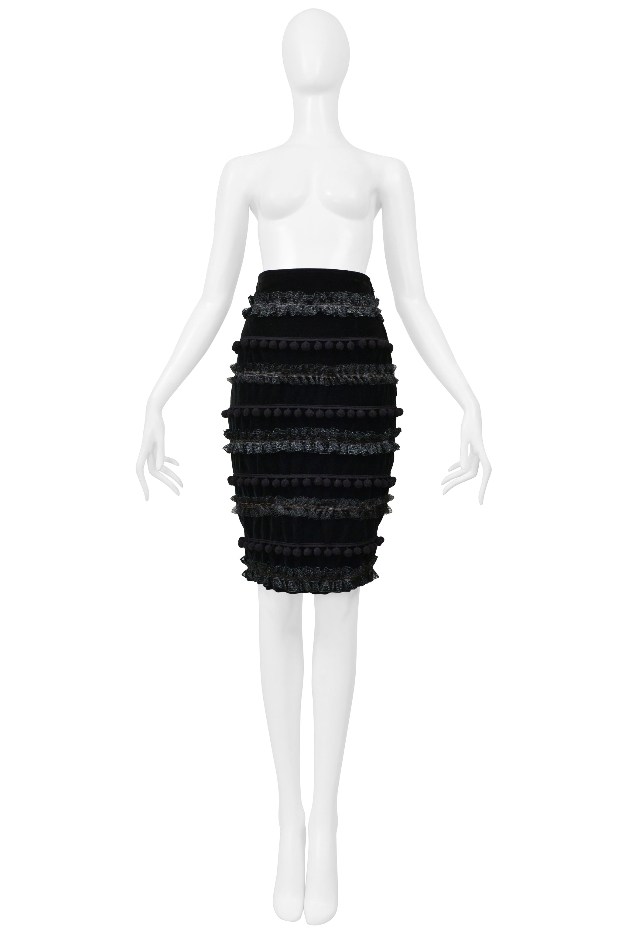 CHRISTIAN LACROIX BLACK POM POM PENCIL SKIRT