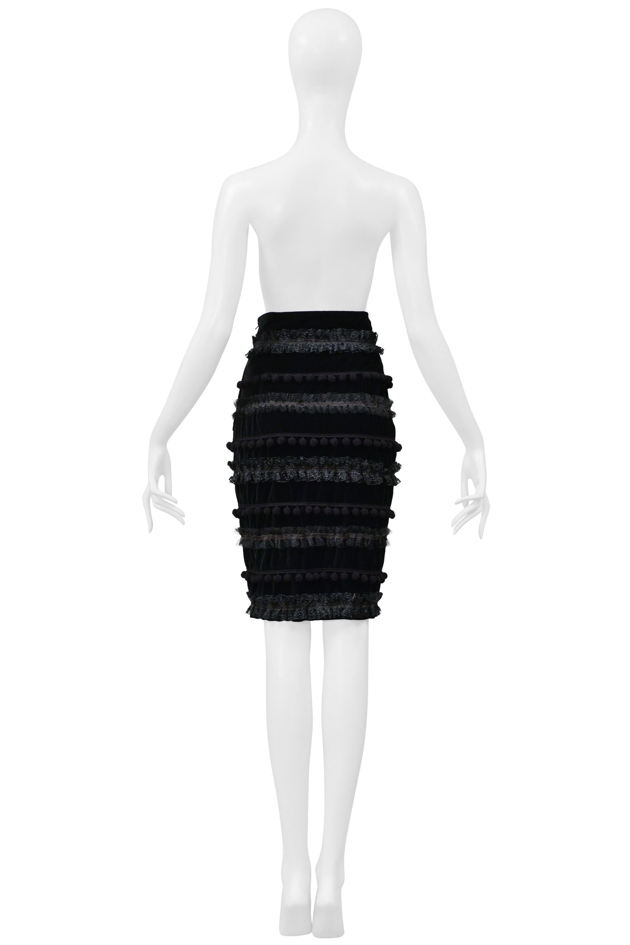 CHRISTIAN LACROIX BLACK POM POM PENCIL SKIRT