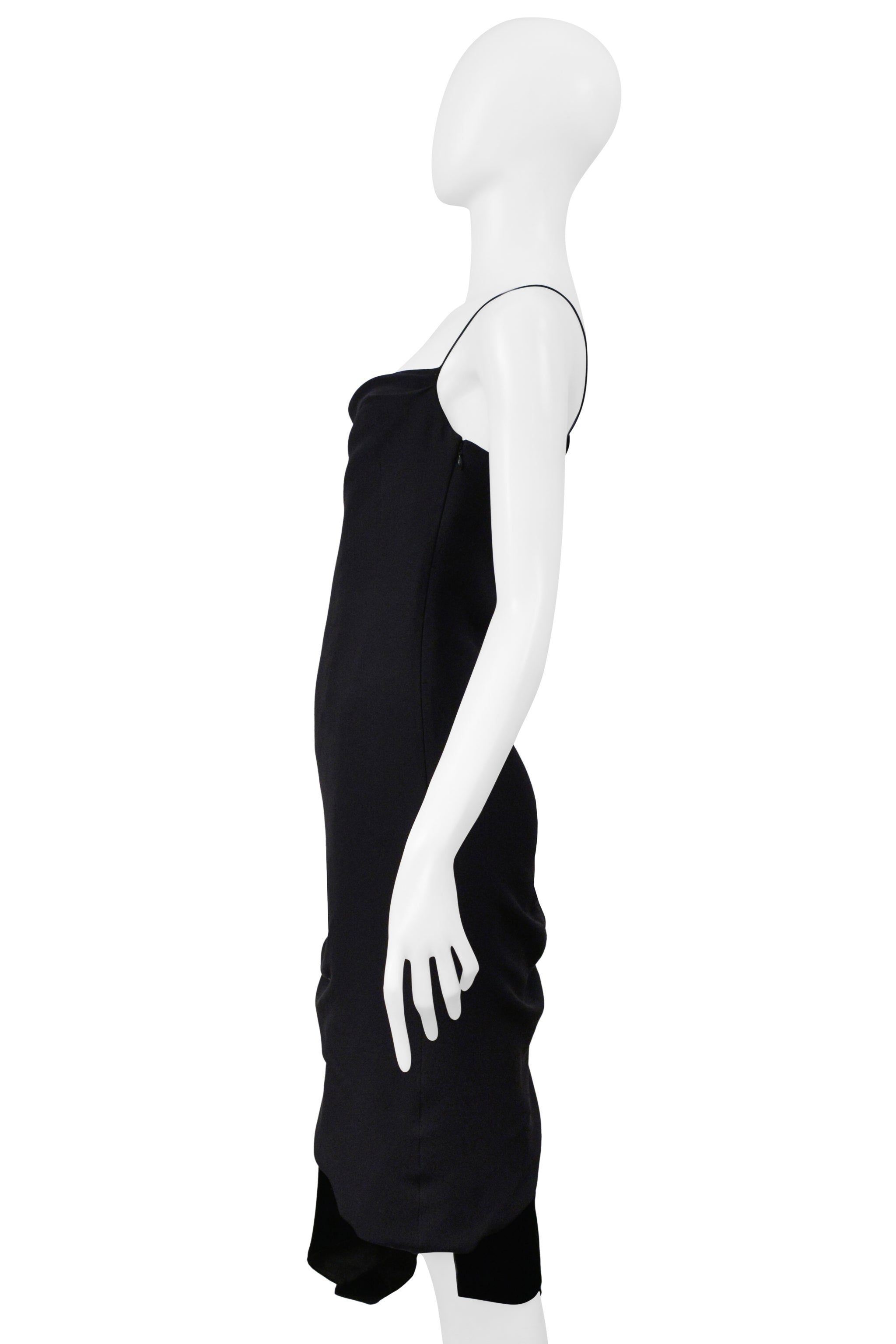 CHRISTIAN LACROIX BLACK ASYMMETRICAL STRAP DRESS WITH VELVET INSETS