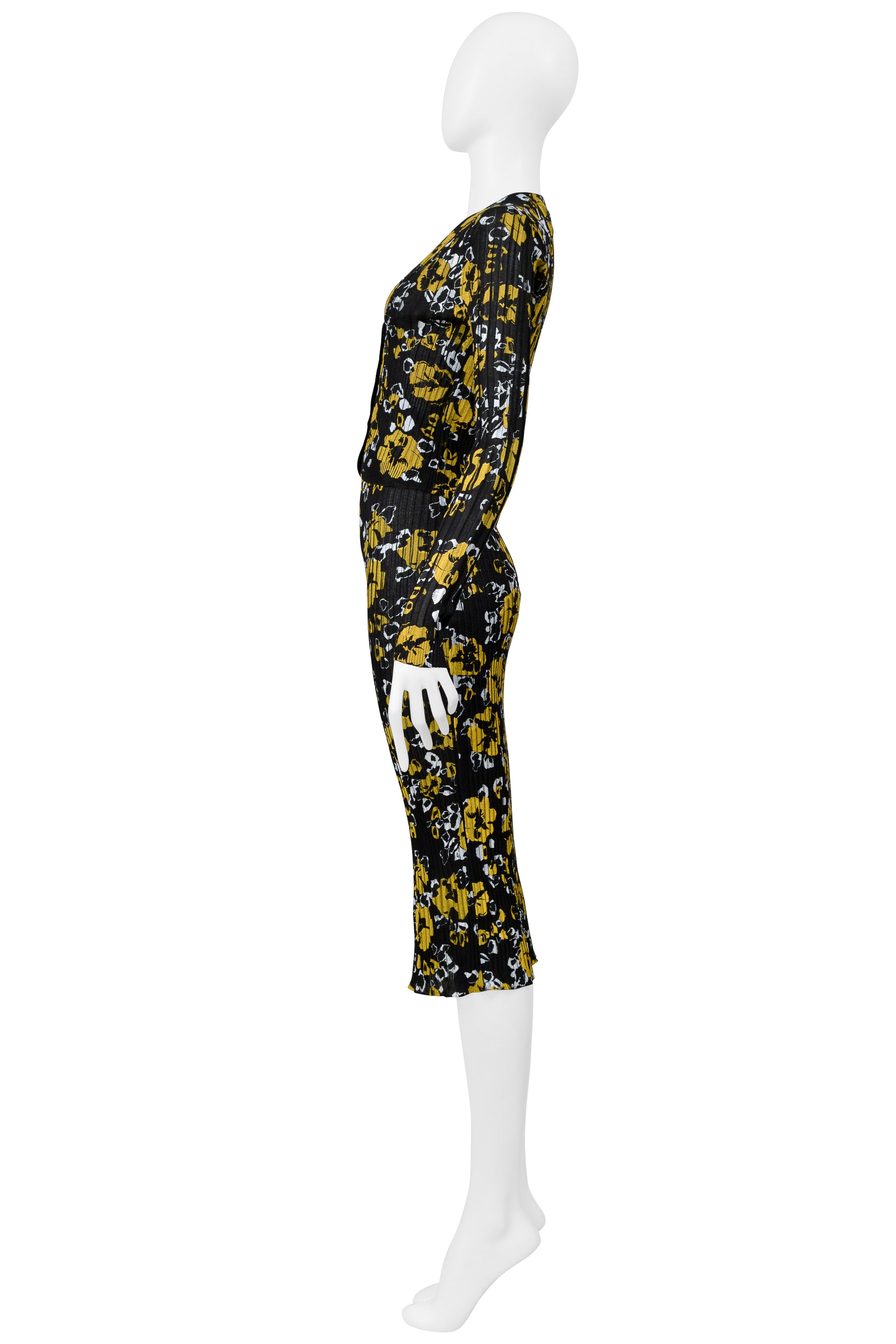 LANVIN BLACK, YELLOW, AND WHITE FLORAL PRINTED SKIRT ENSEMBLE