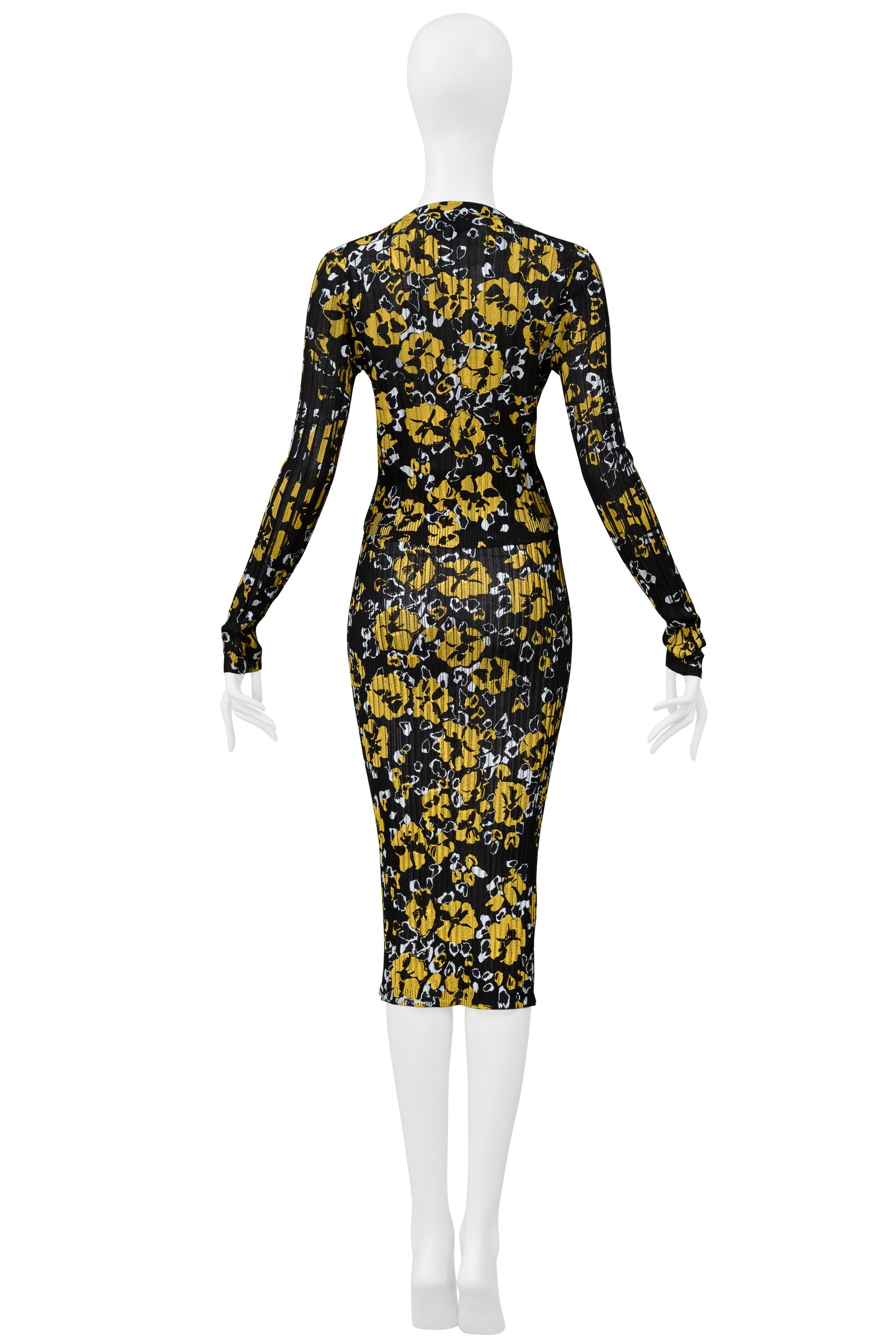 LANVIN BLACK, YELLOW, AND WHITE FLORAL PRINTED SKIRT ENSEMBLE