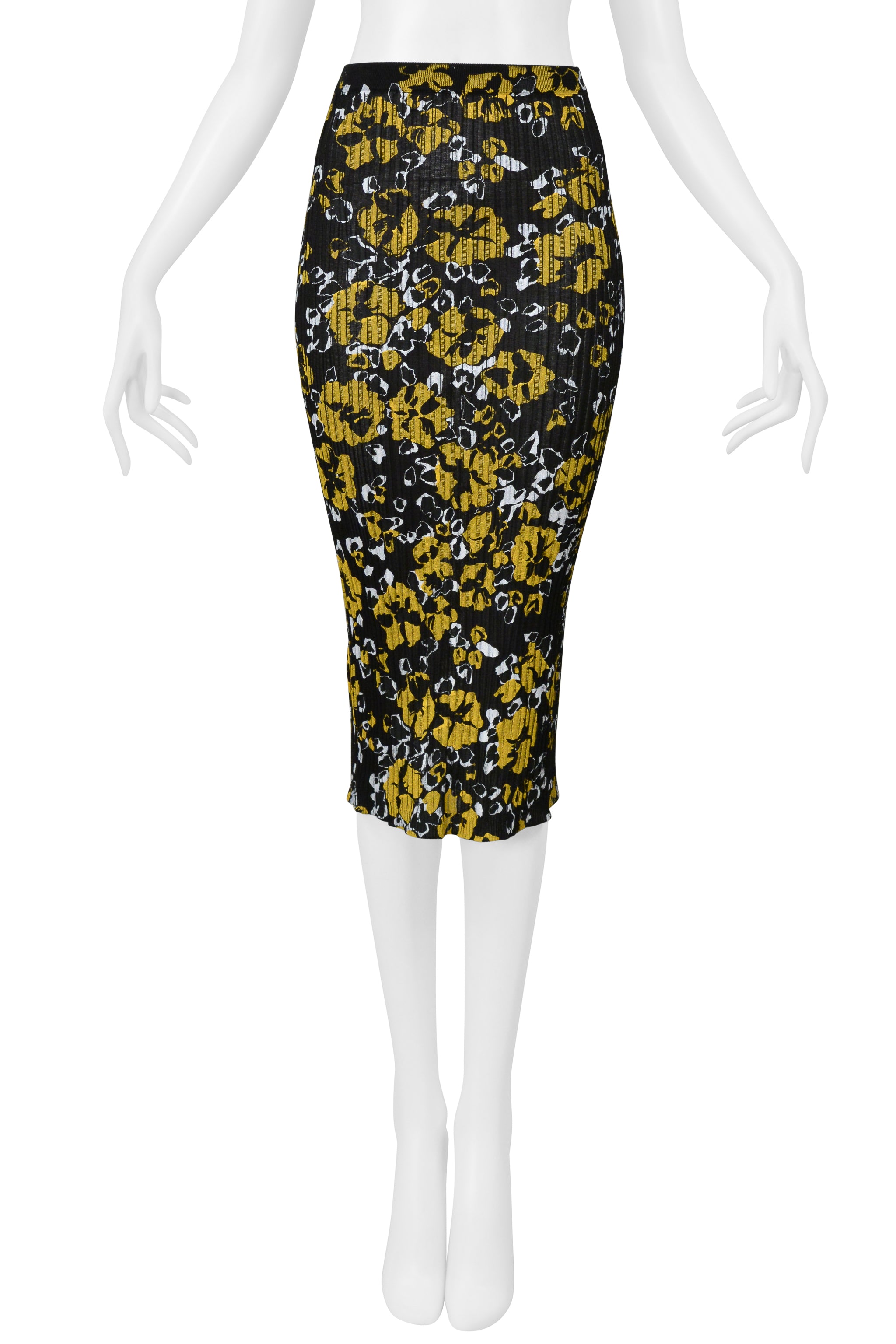 LANVIN BLACK, YELLOW, AND WHITE FLORAL PRINTED SKIRT ENSEMBLE