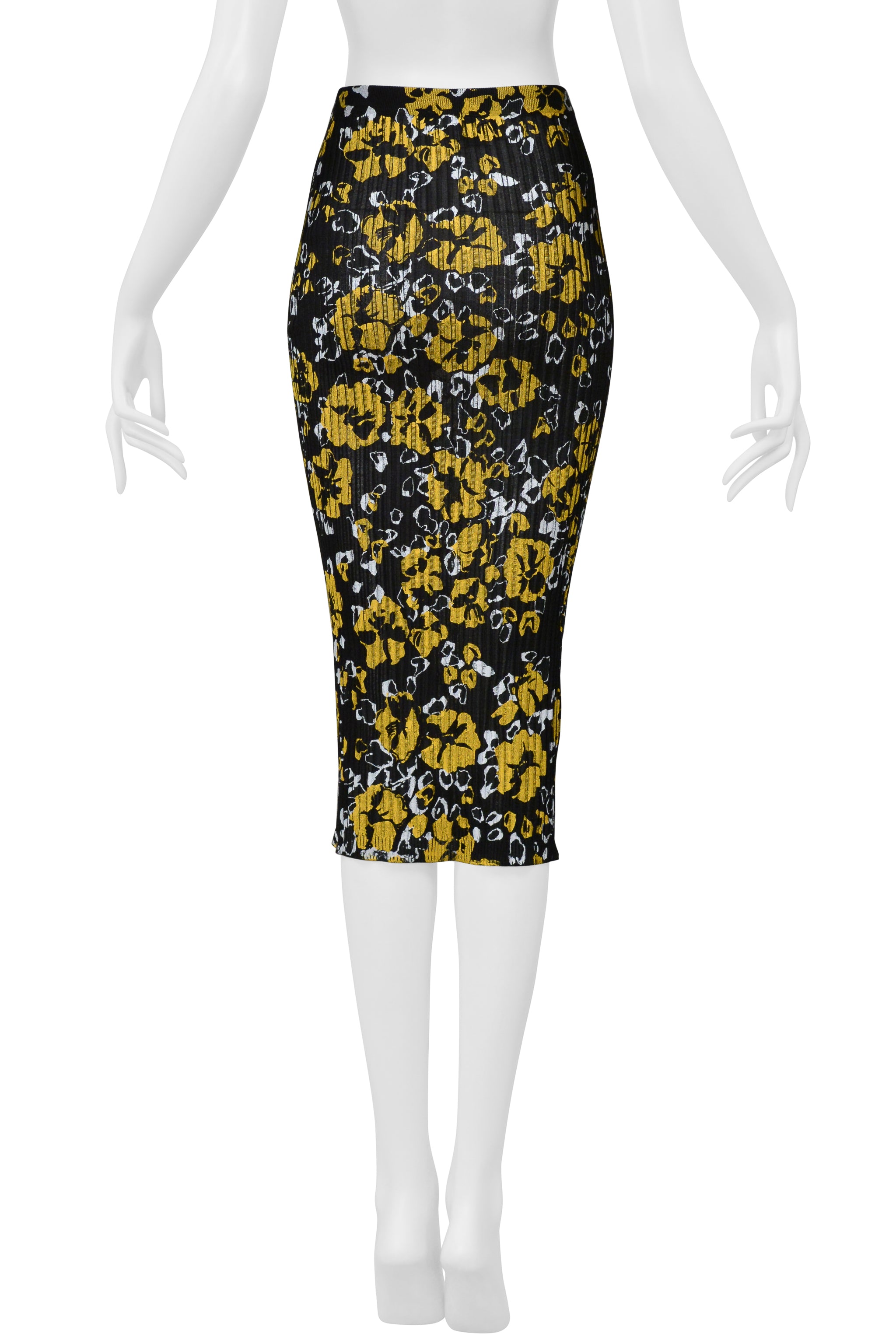 LANVIN BLACK, YELLOW, AND WHITE FLORAL PRINTED SKIRT ENSEMBLE