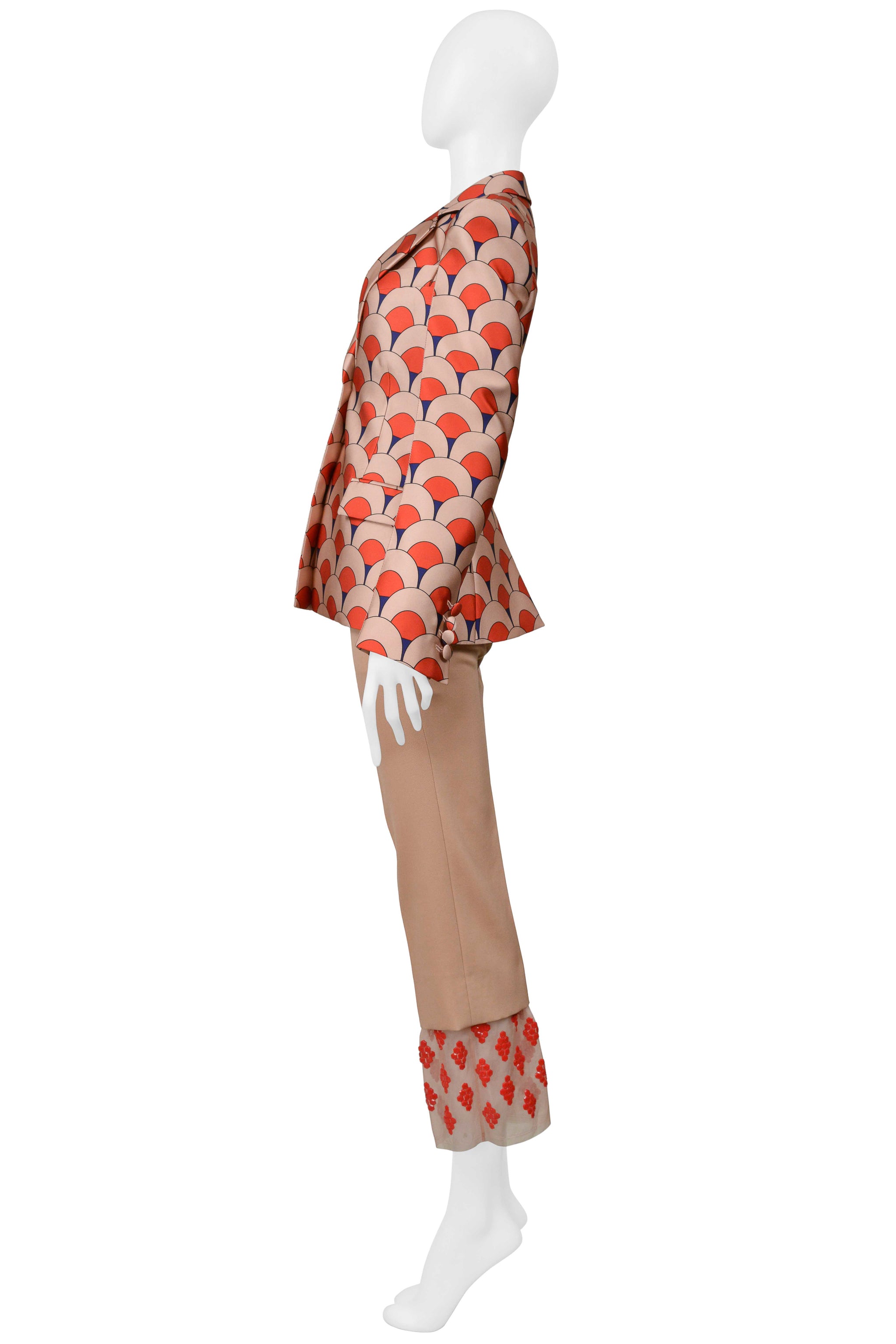 LANVIN PEACH & RED PRINT JACKET AND PANT SUIT ENSEMBLE NWTS 2022