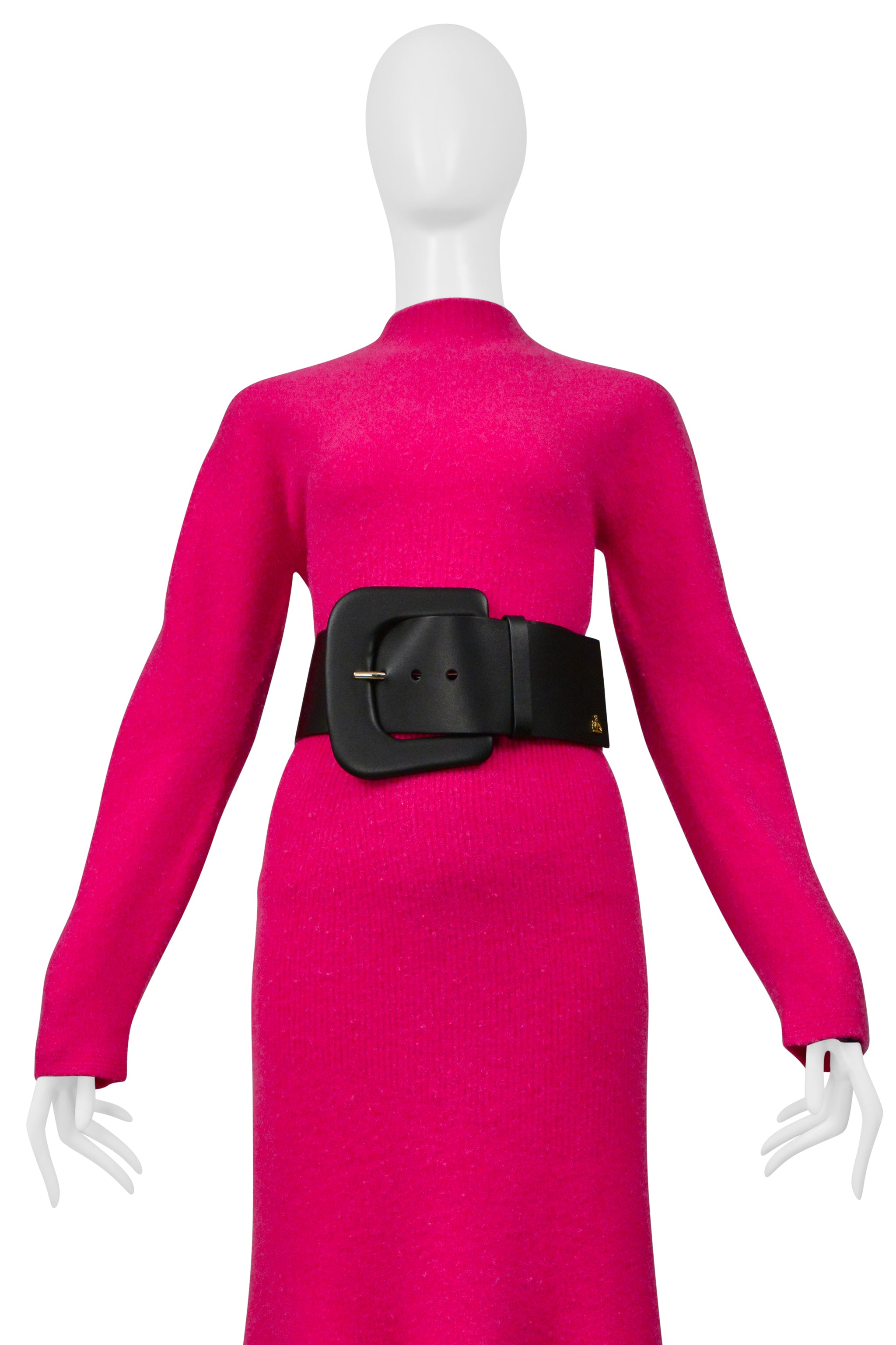 LANVIN PINK SWEATER AND SKIRT ENSEMBLE WITH OVERSIZED BLACK BELT