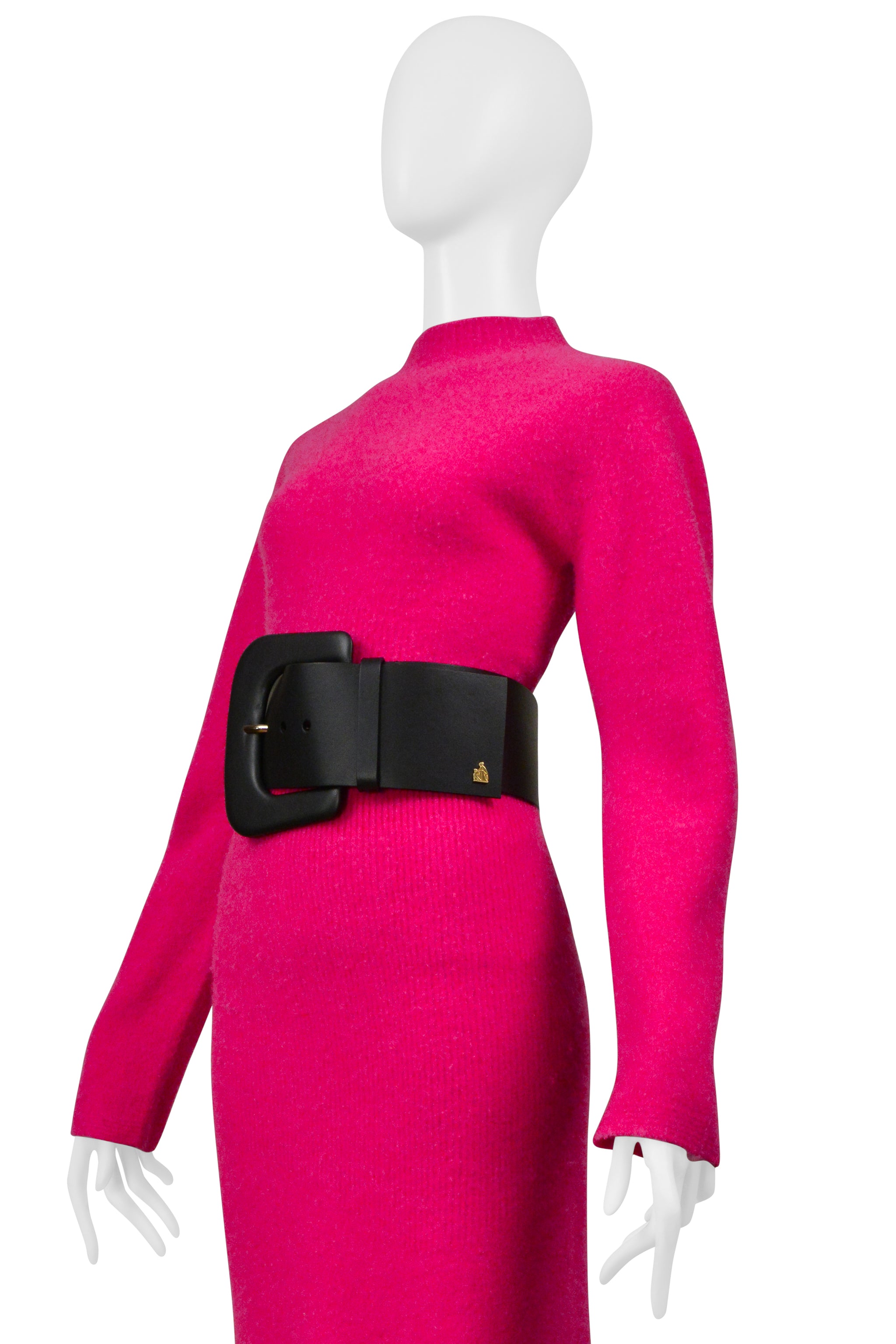 LANVIN PINK SWEATER AND SKIRT ENSEMBLE WITH OVERSIZED BLACK BELT