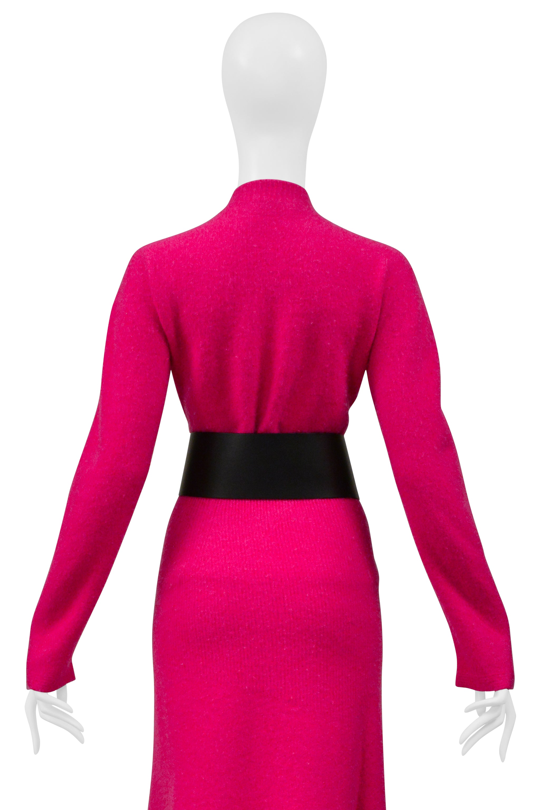 LANVIN PINK SWEATER AND SKIRT ENSEMBLE WITH OVERSIZED BLACK BELT
