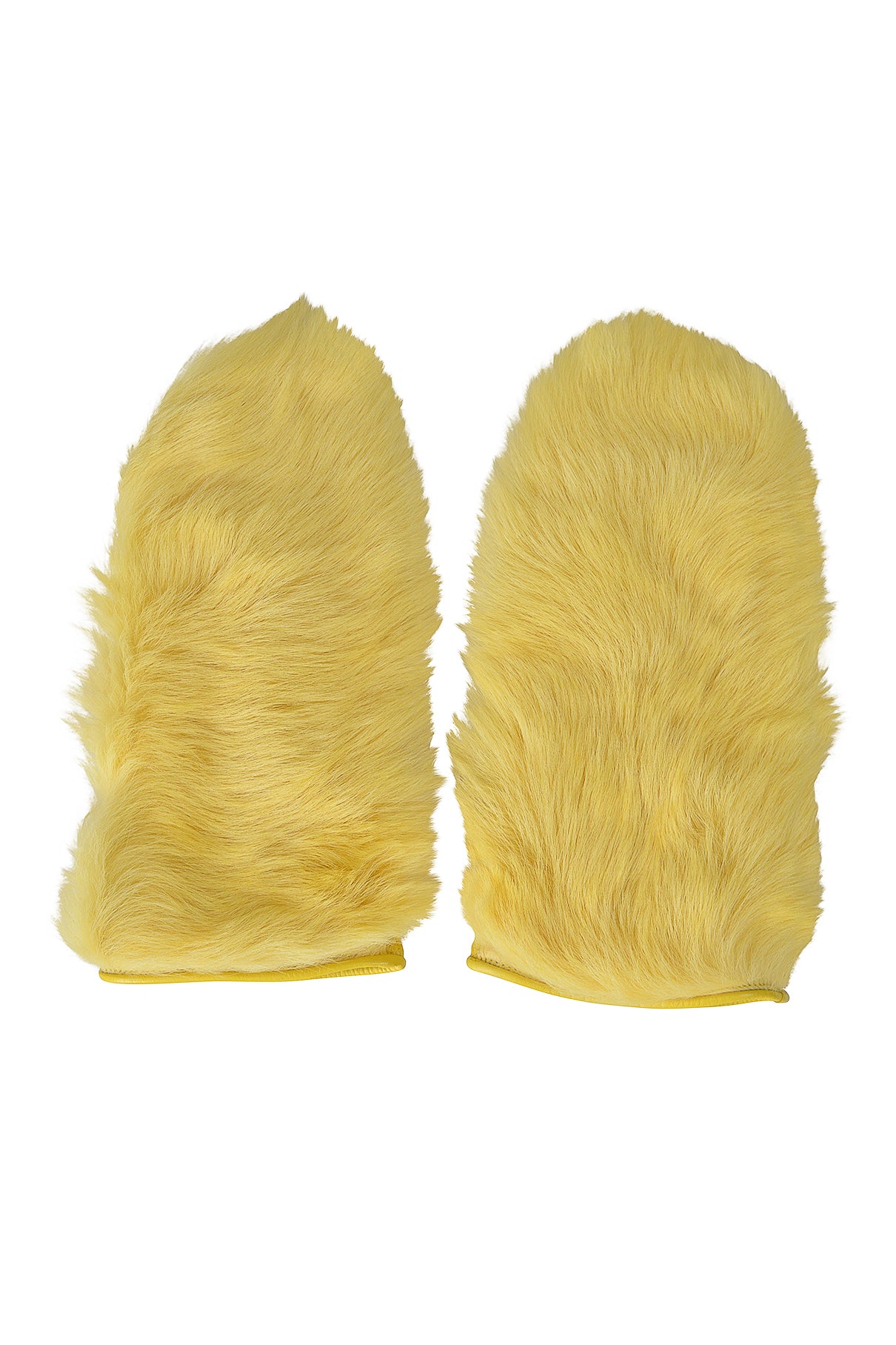 LANVIN YELLOW LEATHER & FUR MITTENS