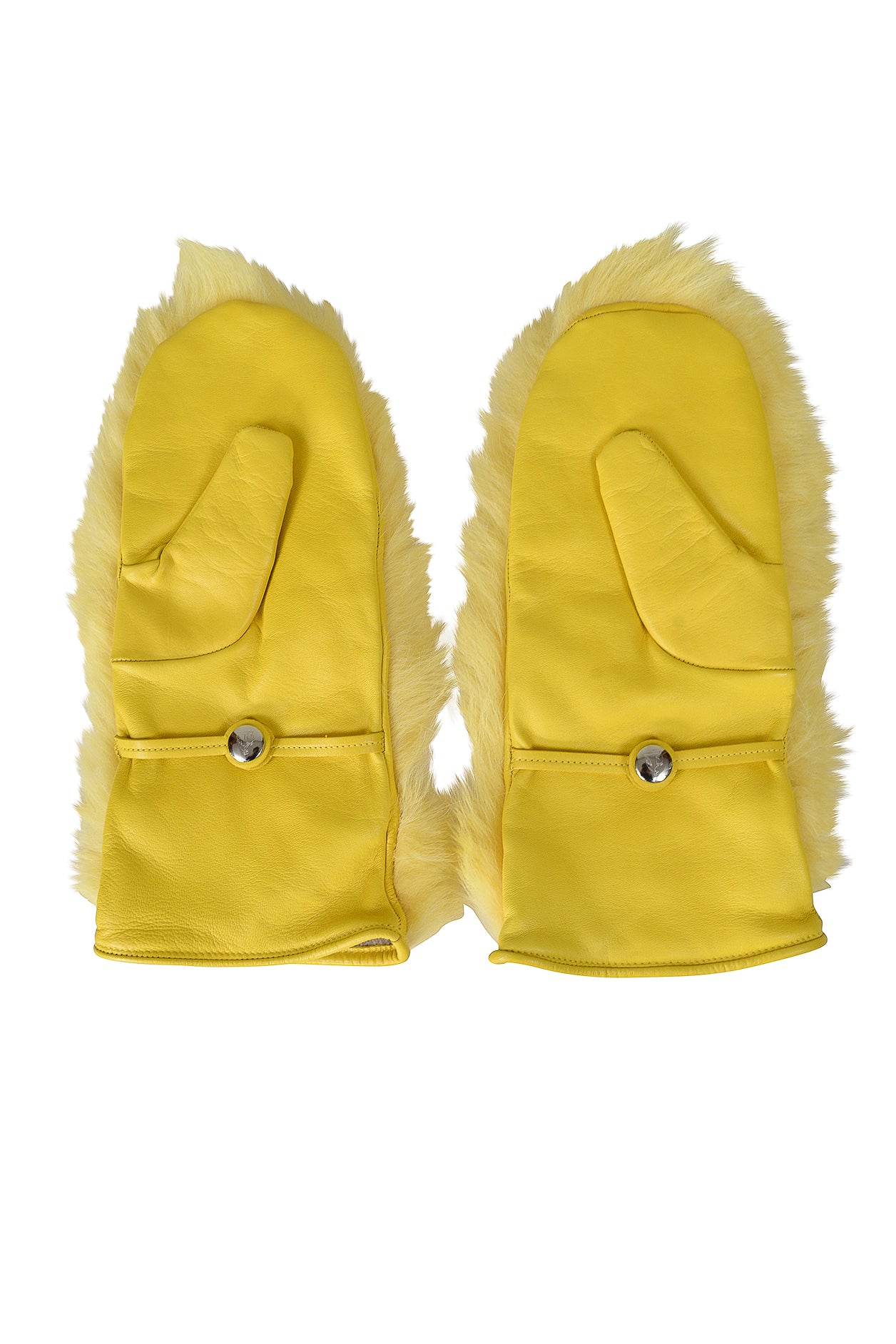 LANVIN YELLOW LEATHER & FUR MITTENS