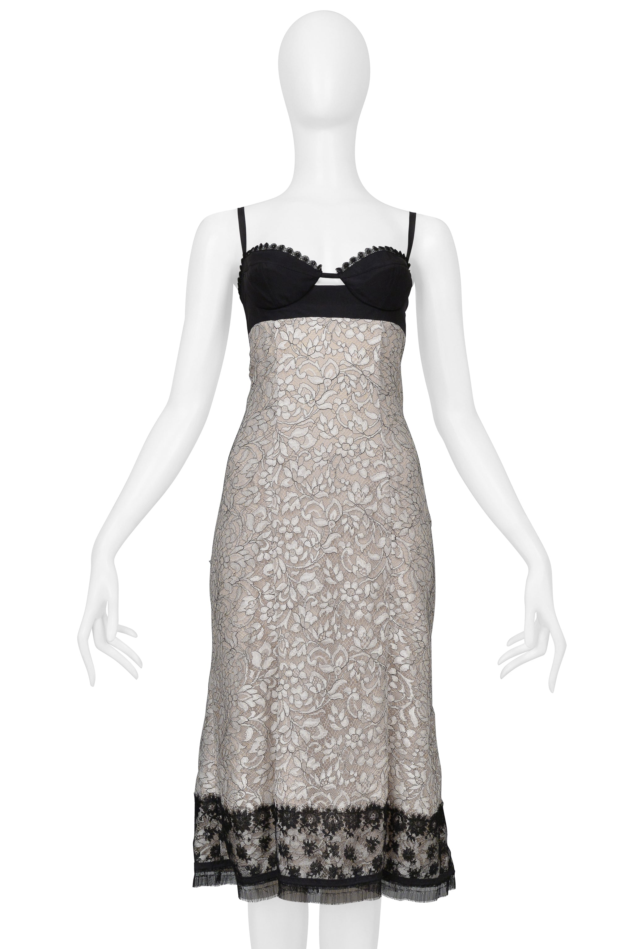 La Perla Black & Ivory Lace Bustier Midi Dress 2006 La Perla Black & Ivory Lace Bustier Midi Dress 2006