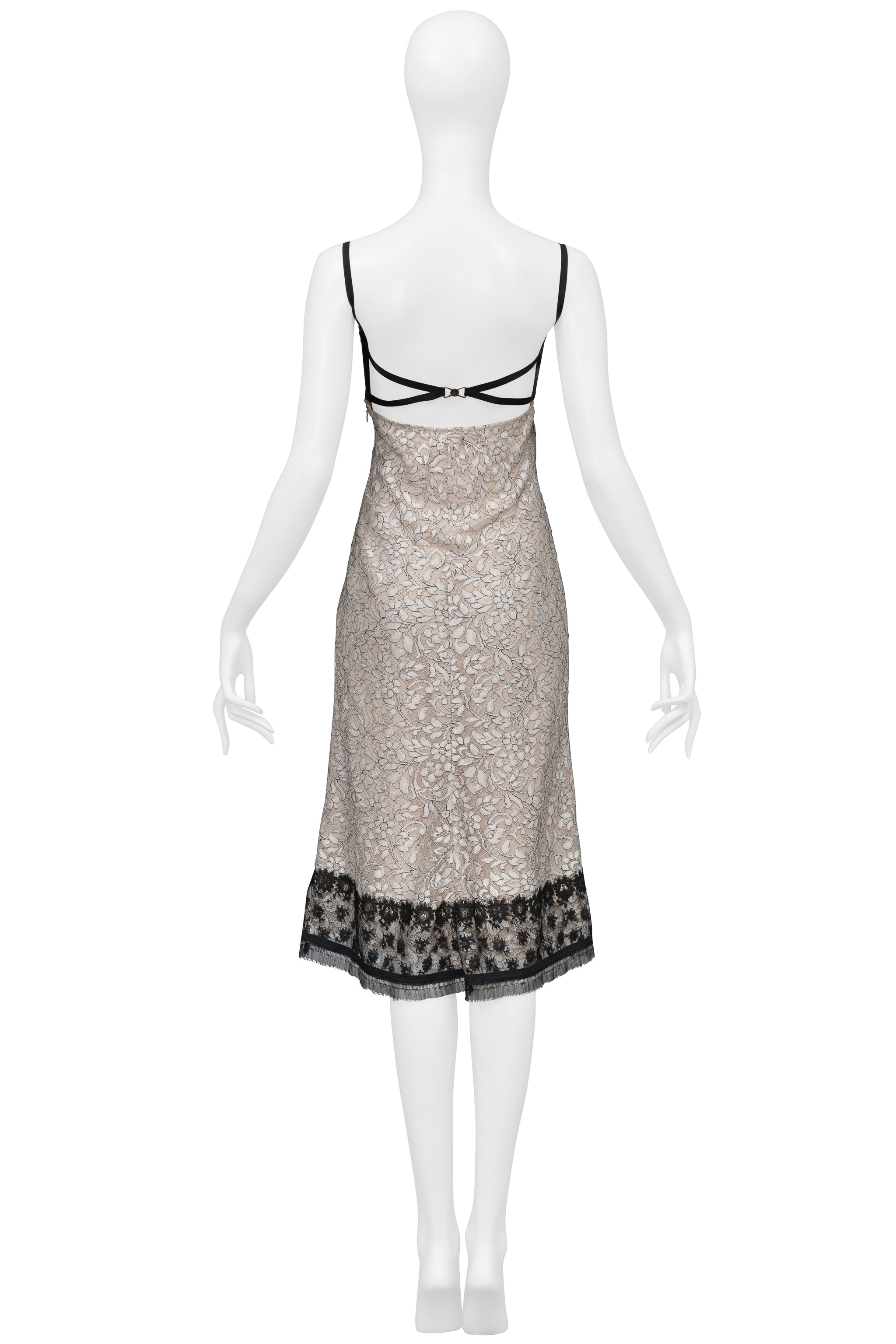 LA PERLA BLACK & IVORY LACE BUSTIER MIDI DRESS 2006