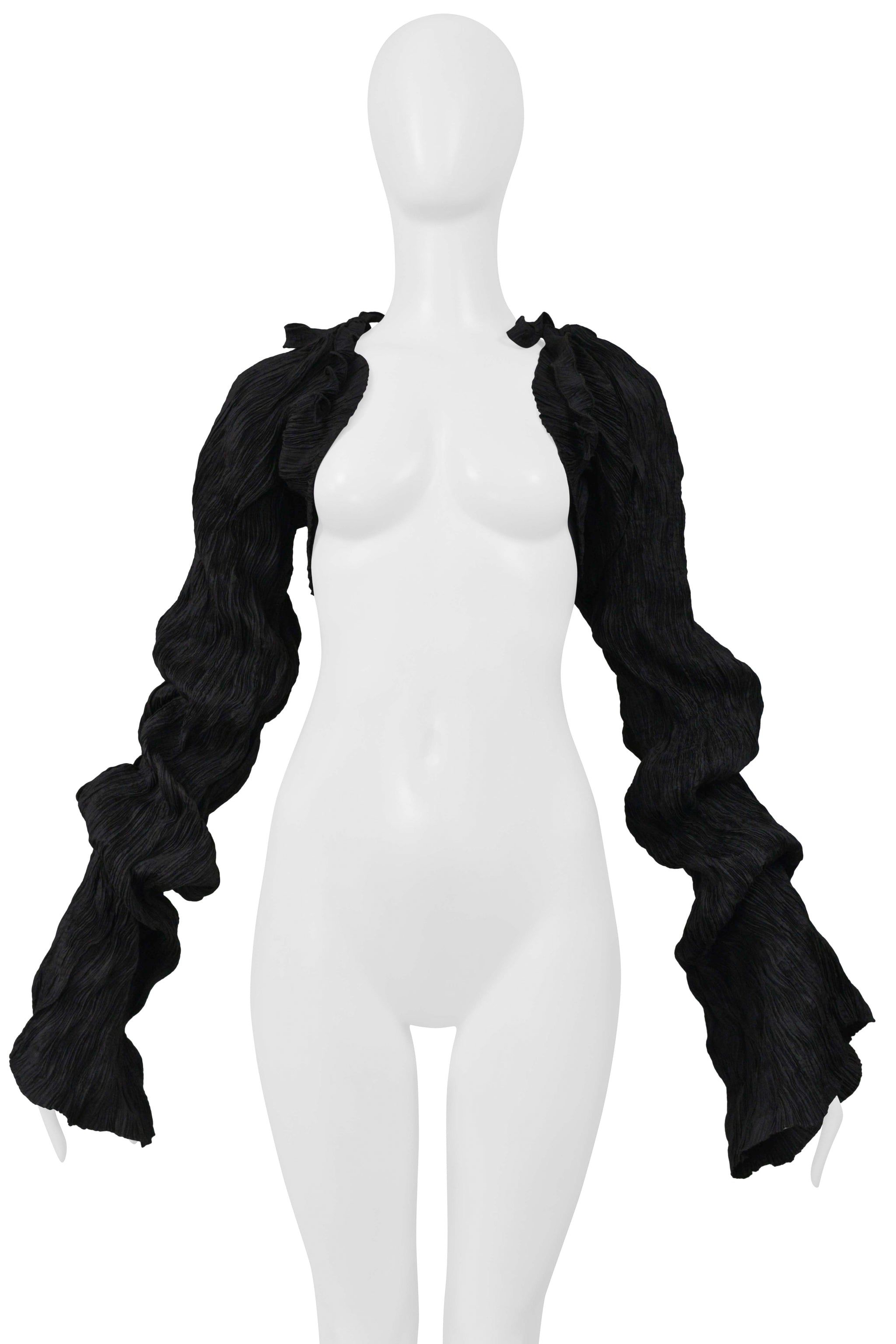 LEIKO STUDIO BLACK PLEATED CRINKLE SLEEVES WITH TIES