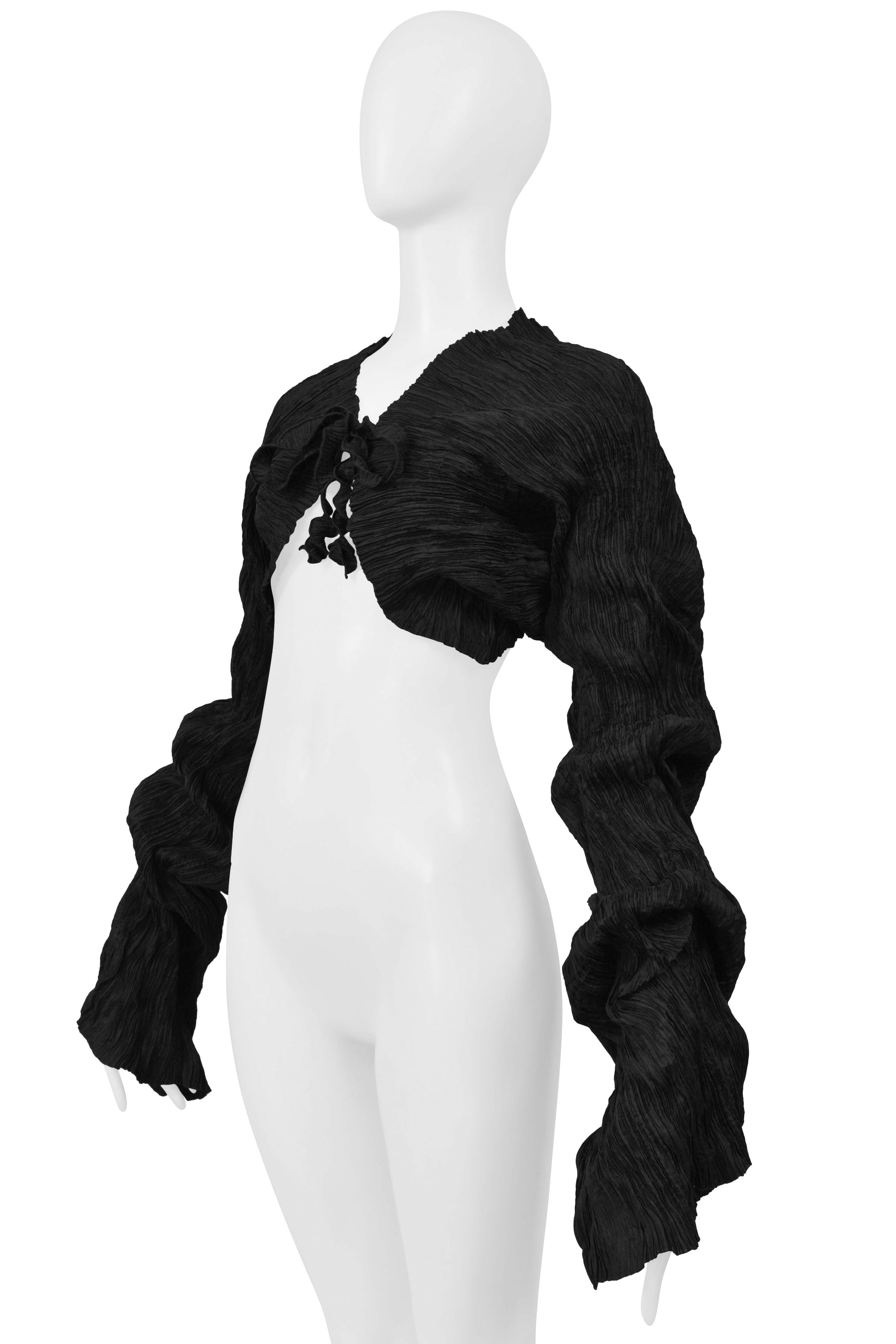 LEIKO STUDIO BLACK PLEATED CRINKLE SLEEVES WITH TIES