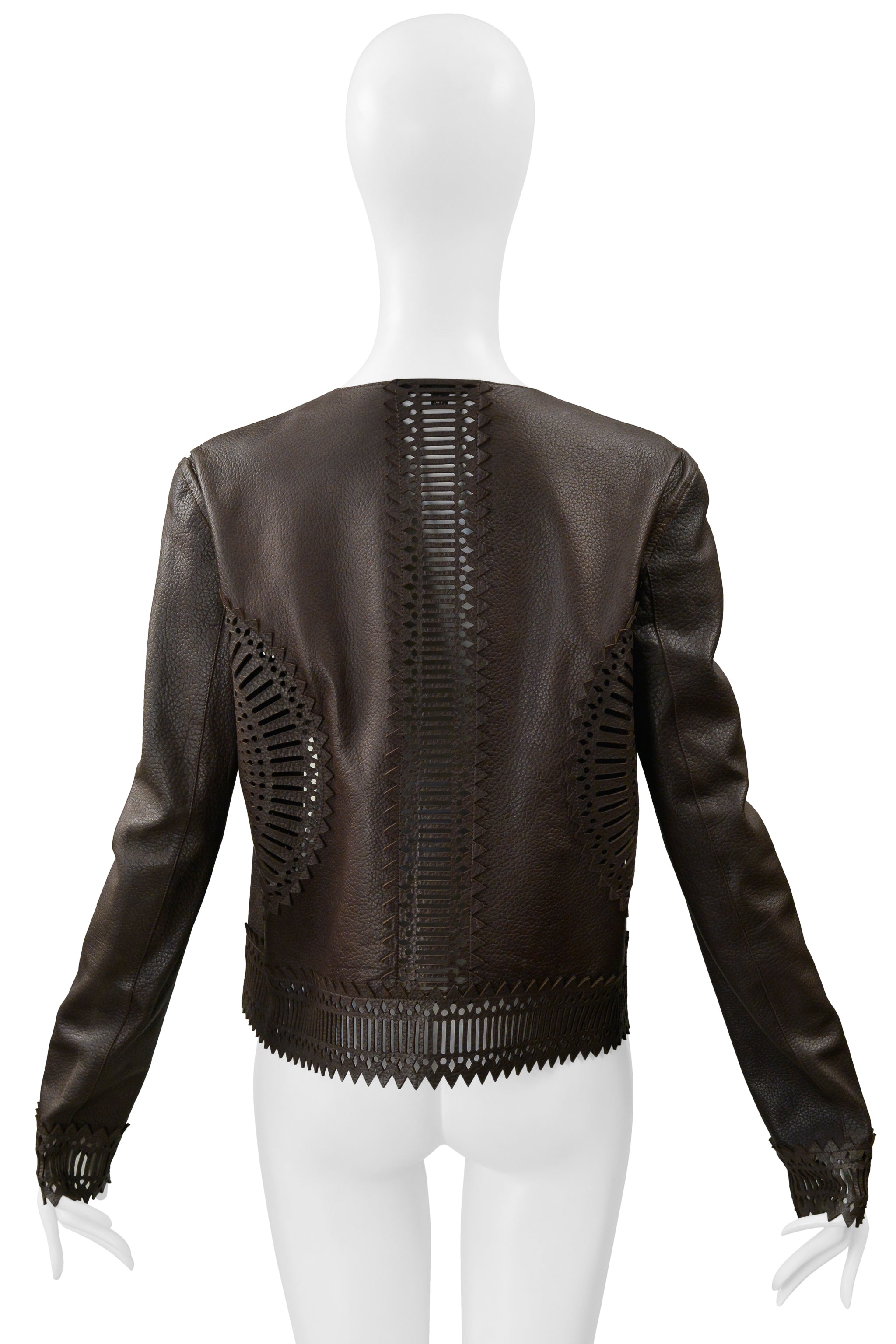 GIANFRANCO FERRE BROWN LEATHER LASER CUT JACKET