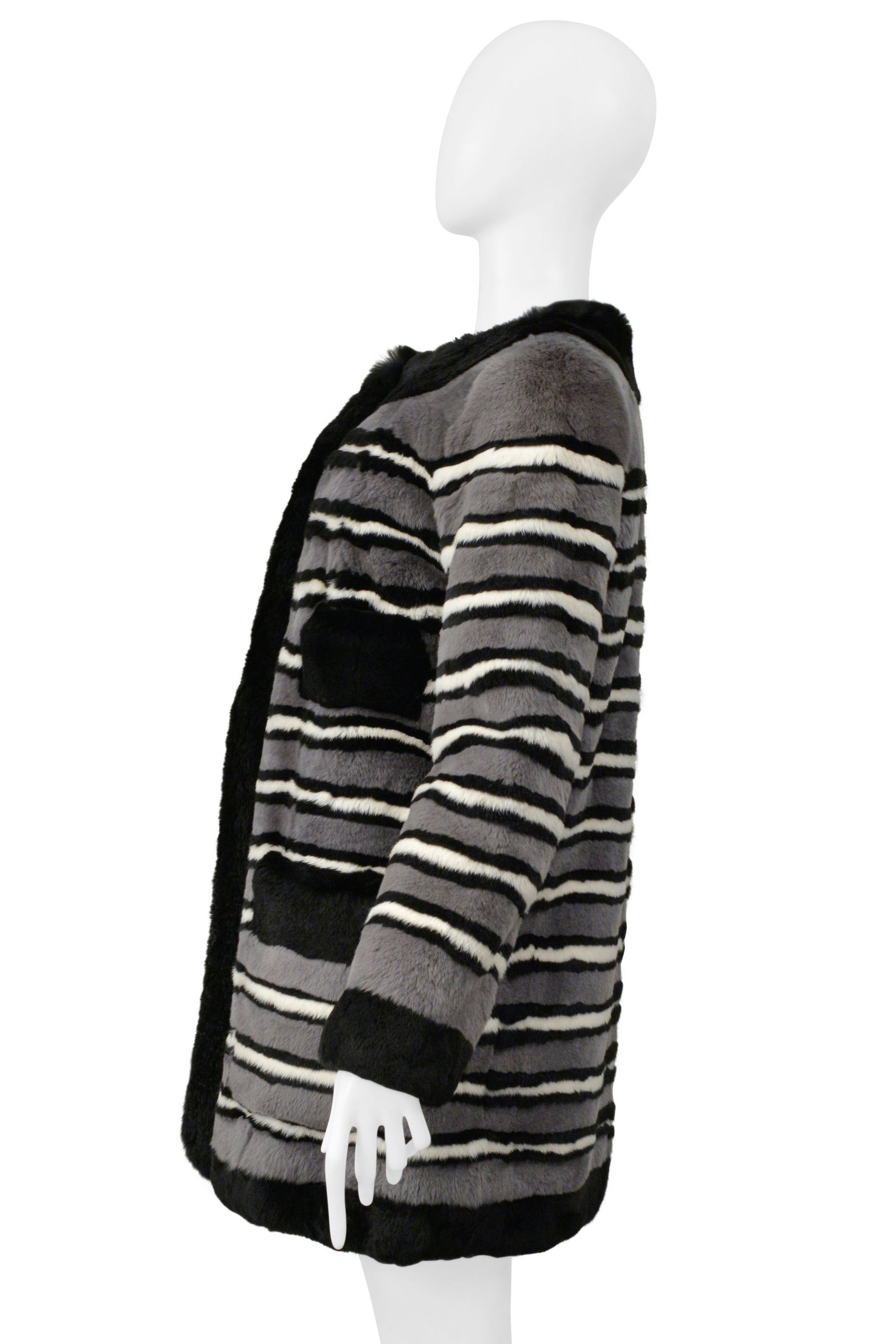 MARC JACOBS GREY AND BLACK STRIPED RABBIT FUR COAT 2014