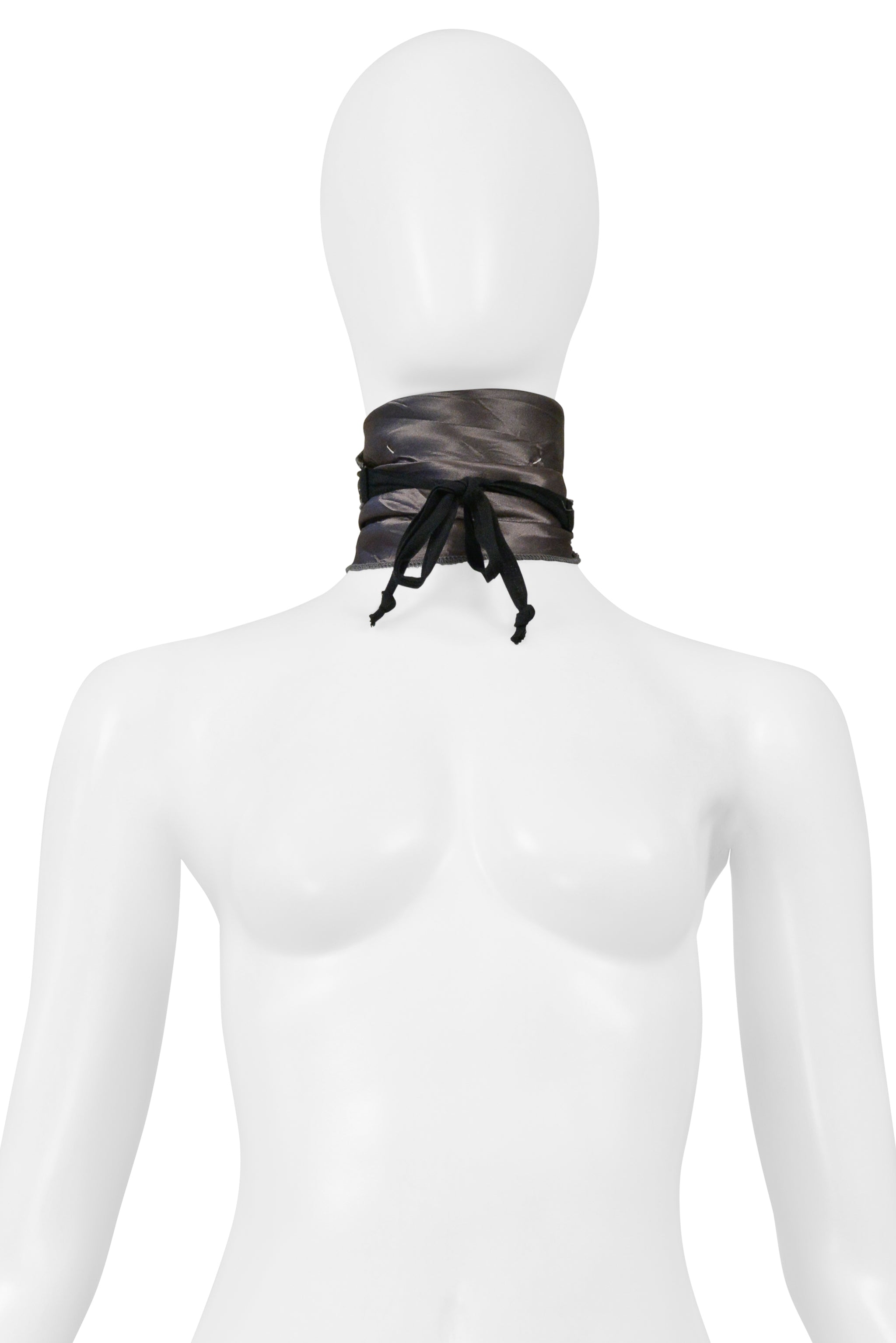 MAISON MARTIN MARGIELA GREY SATIN JABOT WITH BLACK VELVET RIBBON