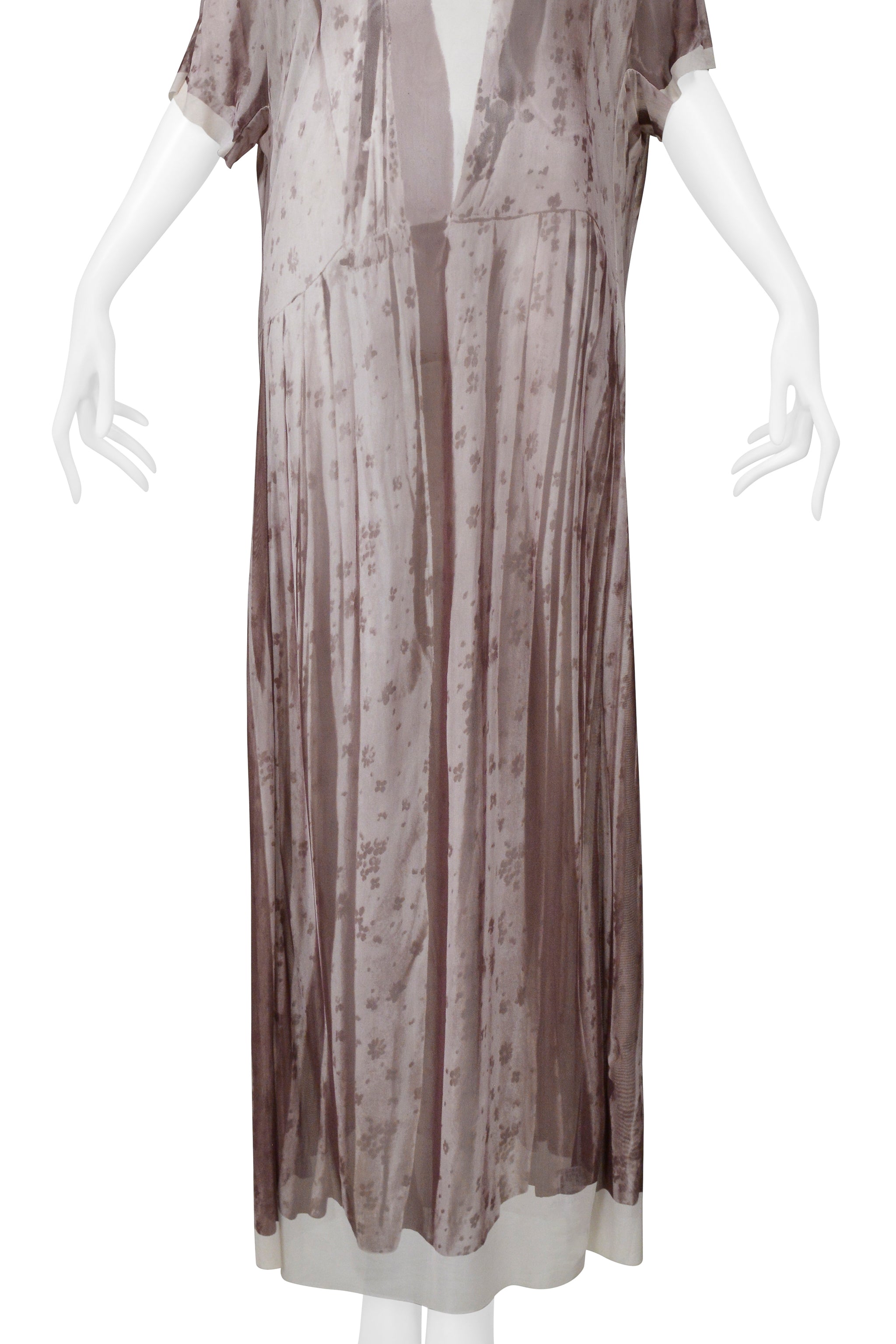 MAISON MARTIN MARGIELA TROMPE L'OEIL PHOTO PRINT BROWN FLORAL MAXI DRESS 1990S